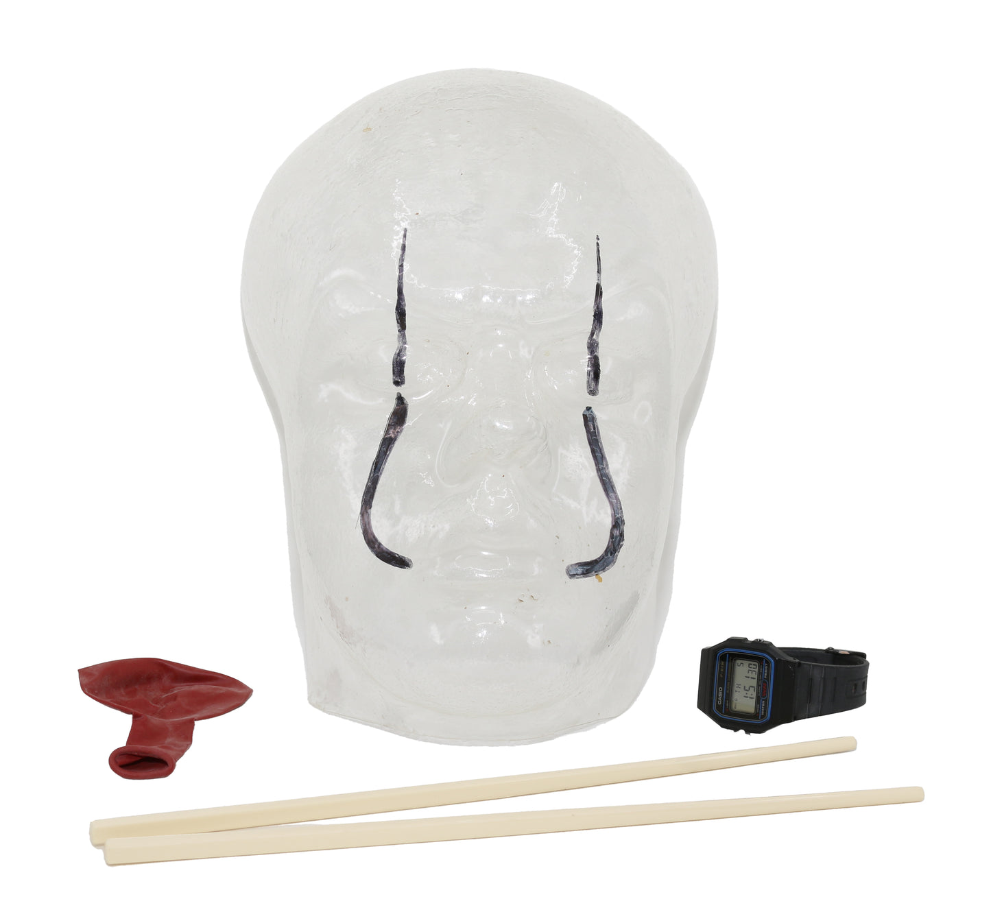 
                  
                    Stephen King's IT Prop LOT - Creature Pennywise Production Makeup Lifecast Mask, Balloon, Missing Child's Watch, & Chopsticks Movie - 2017
                  
                