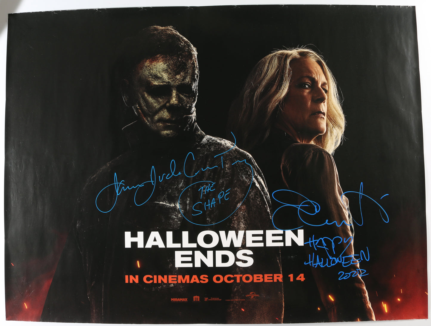 
                  
                    James Jude Courtney as Michael Myers & Jamie Lee Curtis as Laurie Strode in Halloween Ends Signed 40x30 Poster with Character Name & Quote
                  
                
