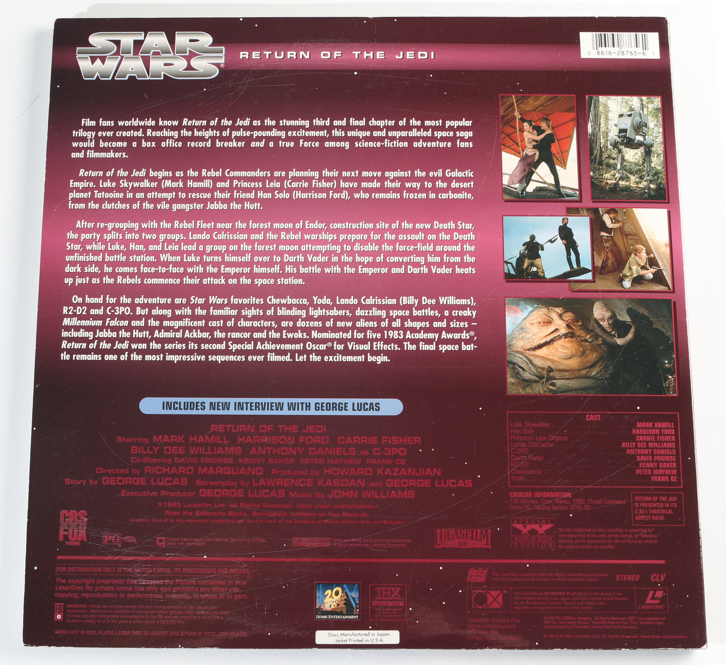 
                  
                    Jeremy Bulloch as Boba Fett & Mike Quinn as Nien Nunb in Star Wars: Return of the Jedi Signed 12" LaserDisc Cover with Character Names
                  
                