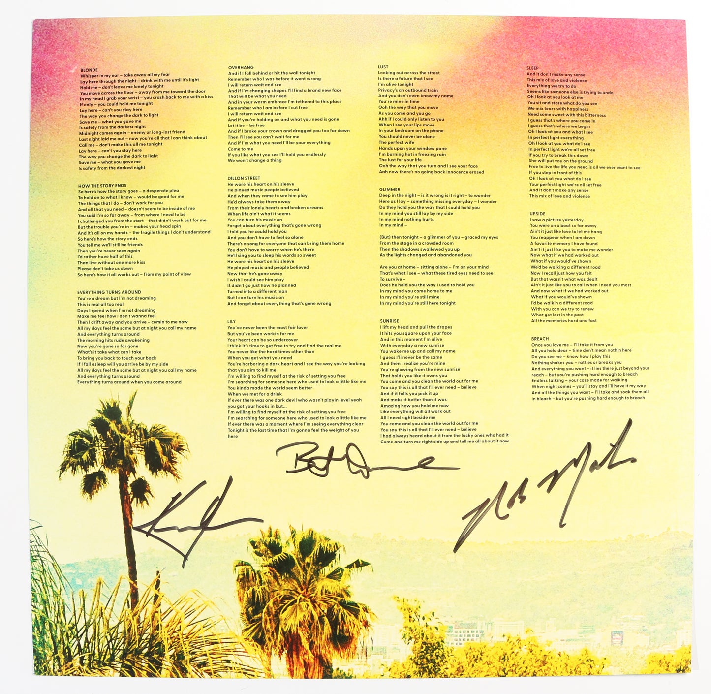
                  
                    Dogstar: Somewhere Between the Power Lines & Palm Trees LP 12" Vinyl Record Insert Band Signed by Keanu Reeves, Robert Mailhouse, & Bret Domrose
                  
                