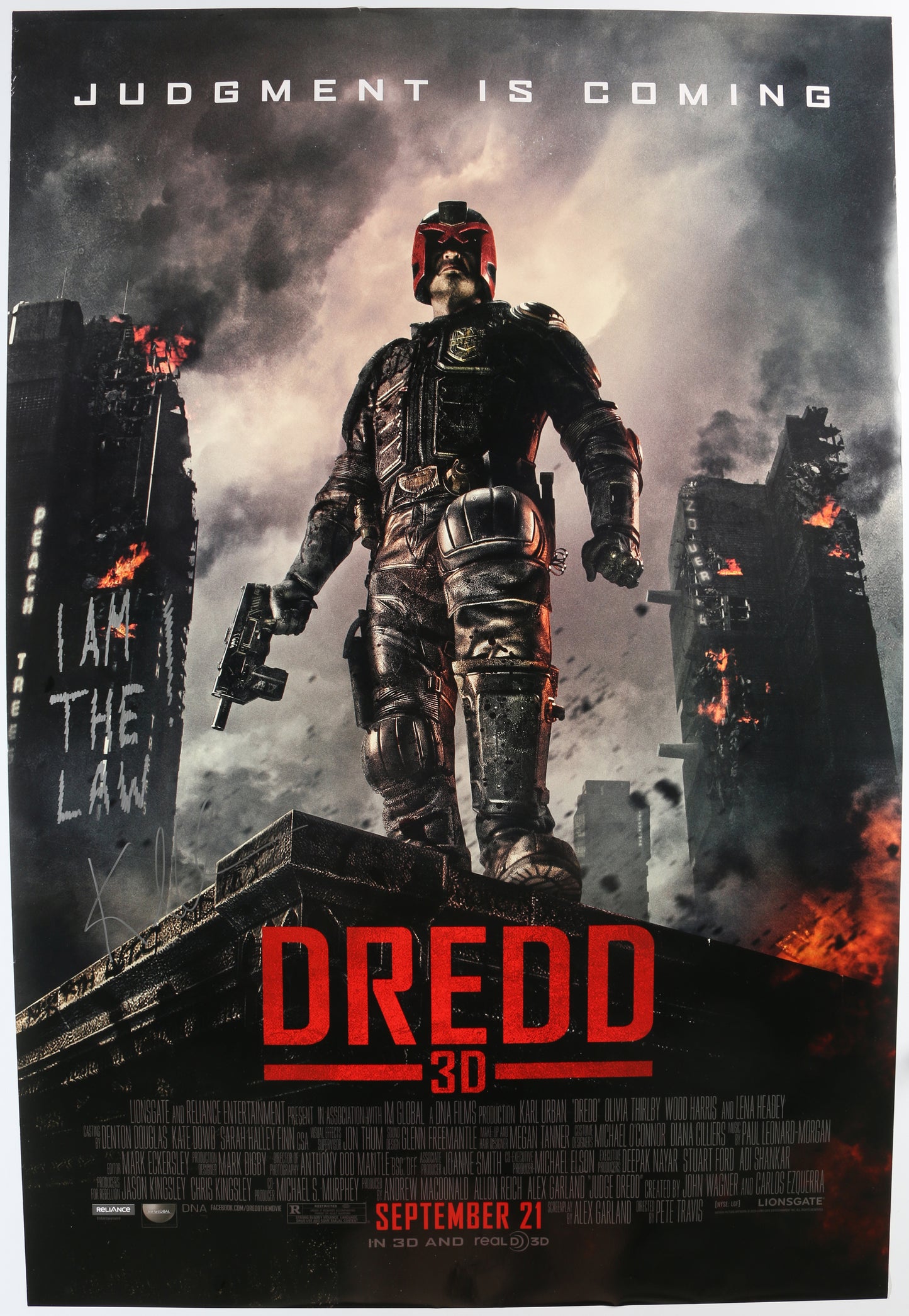 
                  
                    Karl Urban as Judge Dredd in Dredd Signed 27x40 Poster with Quote
                  
                