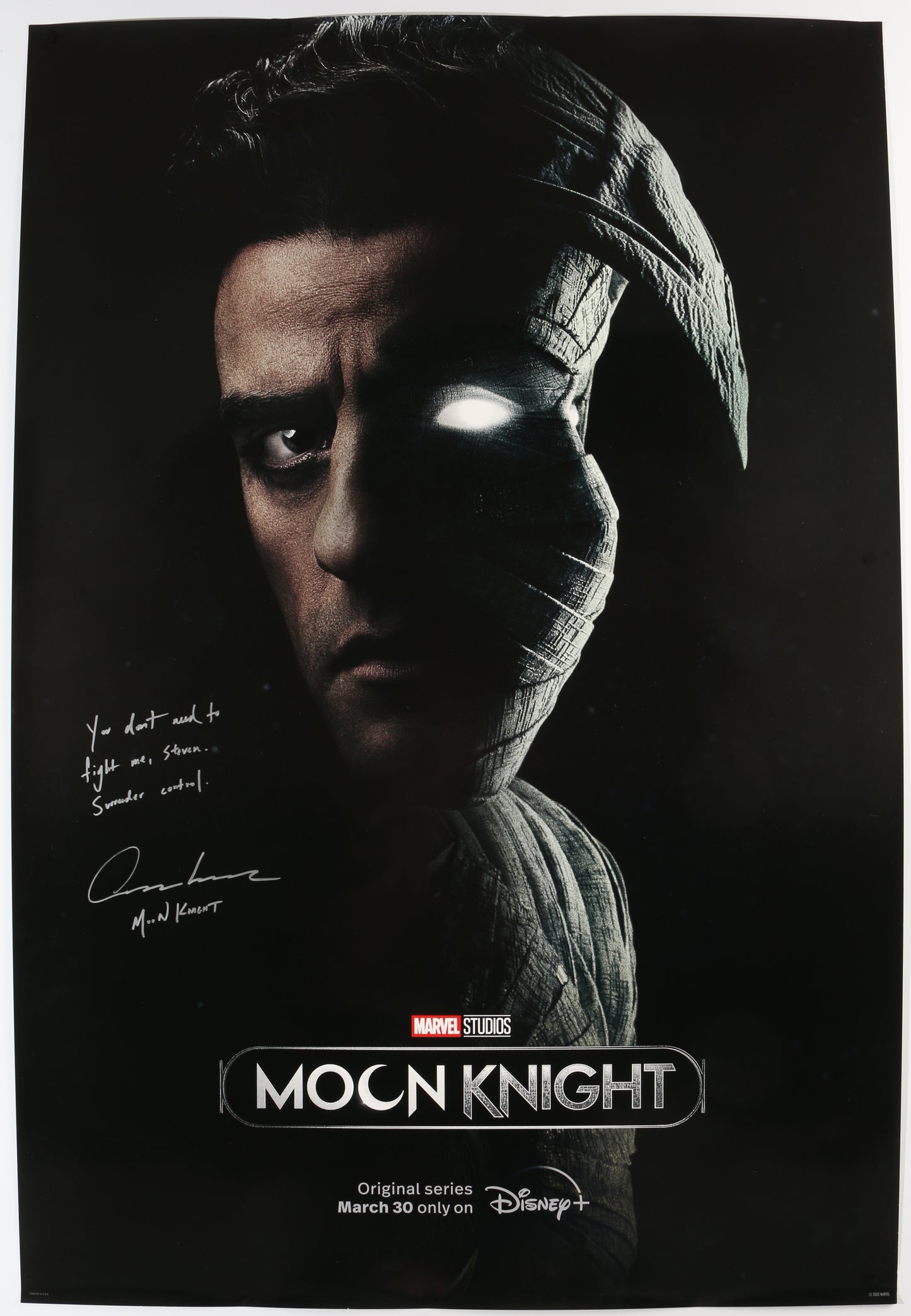
                  
                    Oscar Isaac as Moon Knight in Moon Knight Signed 27x40 Poster with Character Name & Quote
                  
                