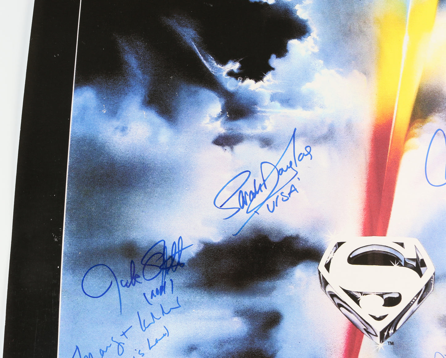 
                  
                    Superman 27x40 Poster Cast Signed by Margot Kidder, Jack O'Halloran, Sarah Douglas, Jeff East, Aaron Smolinski, Diane Sherry, & Director: Richard Donner
                  
                