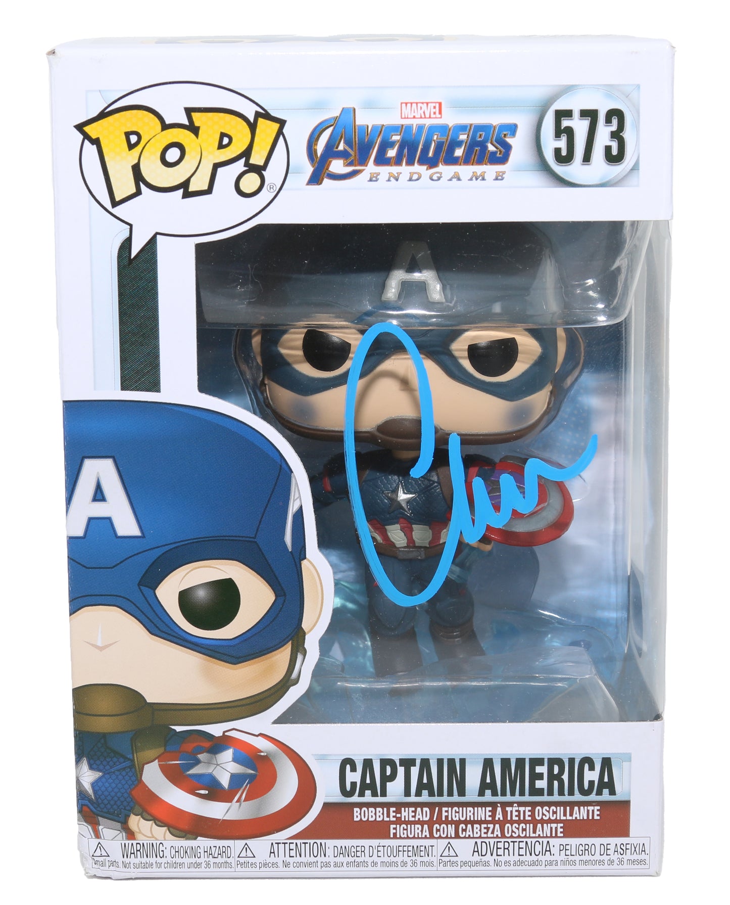 
                  
                    Chris Evans as Captain America in Avengers: Endgame (SWAU) Signed Funko POP!
                  
                
