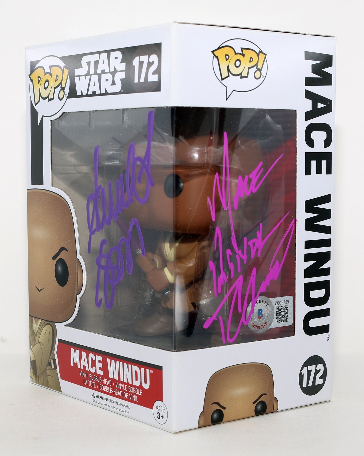 
                  
                    Samuel L. Jackson & T.C. Carson as Mace Windu in Star Wars (Beckett) Signed Funko POP! #172 with Character Name
                  
                