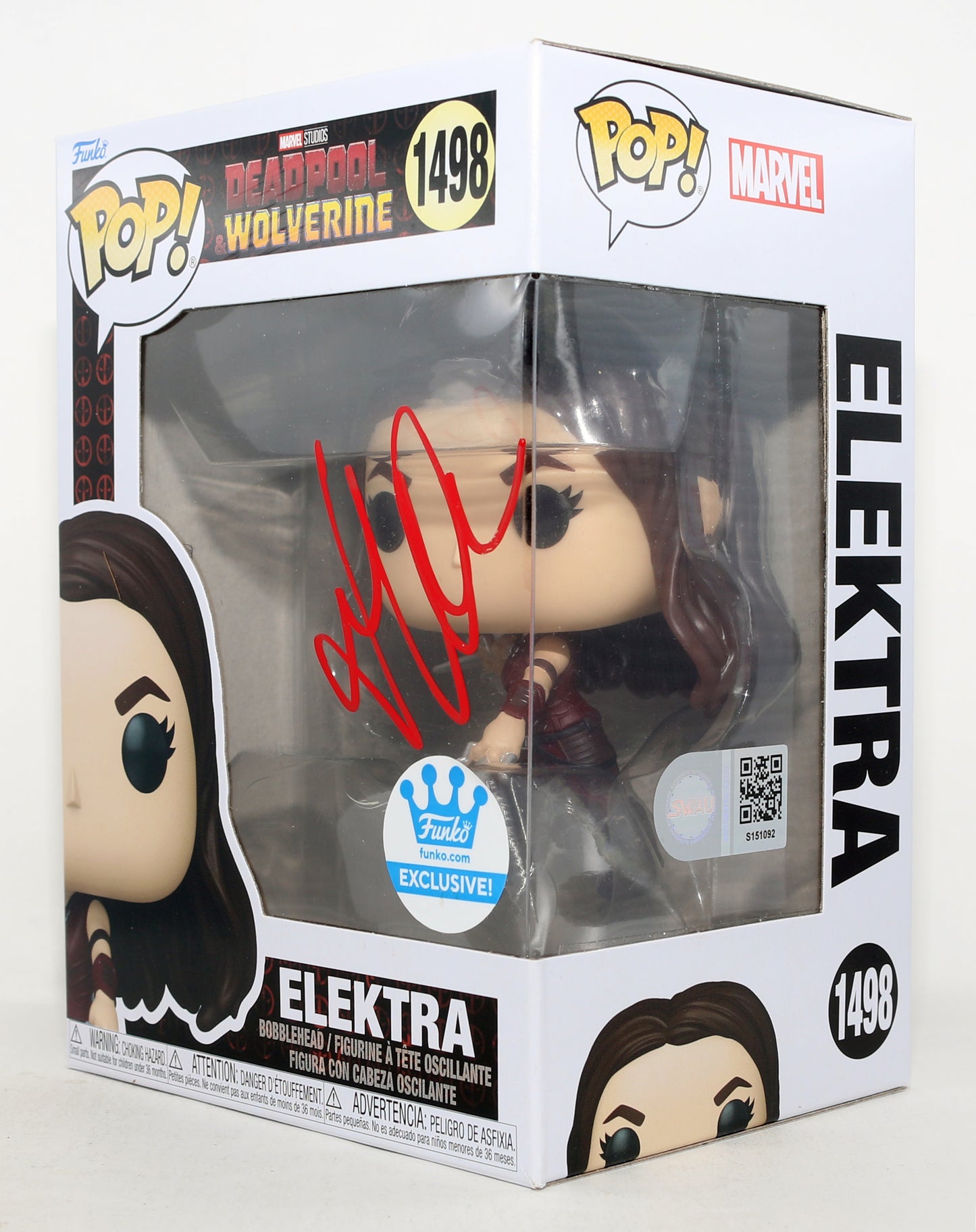 
                  
                    Jennifer Garner as Elektra Natchios in Deadpool & Wolverine Funko Store Exclusive (SWAU) Signed Funko POP! #1498
                  
                
