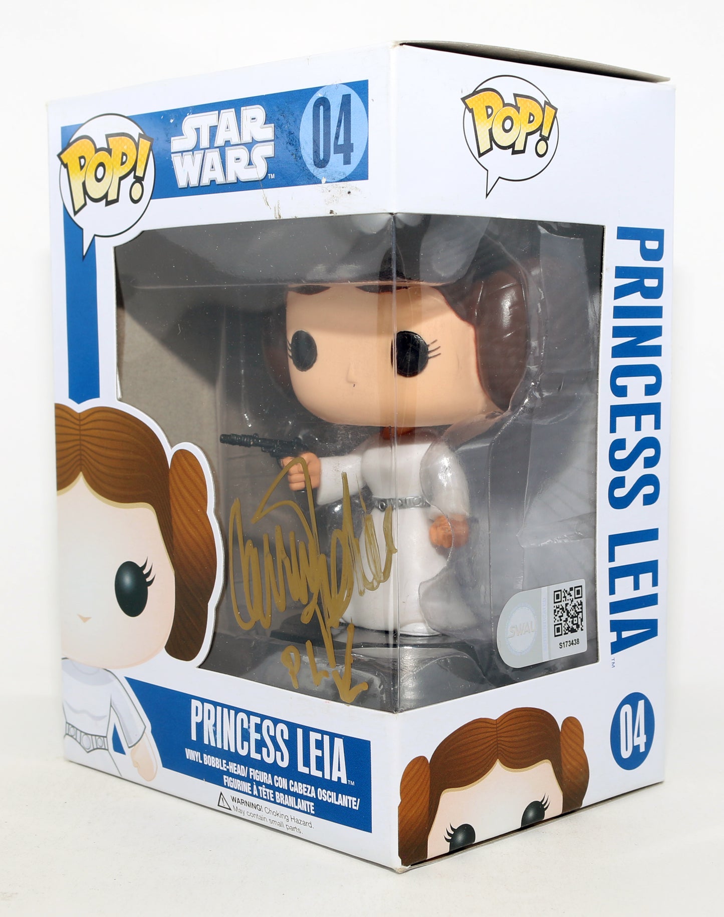 
                  
                    Carrie Fisher as Princess Leia in Star Wars: A New Hope (SWAU) Signed Funko POP! #04 with Rare Character Initials & Funny Arrow
                  
                