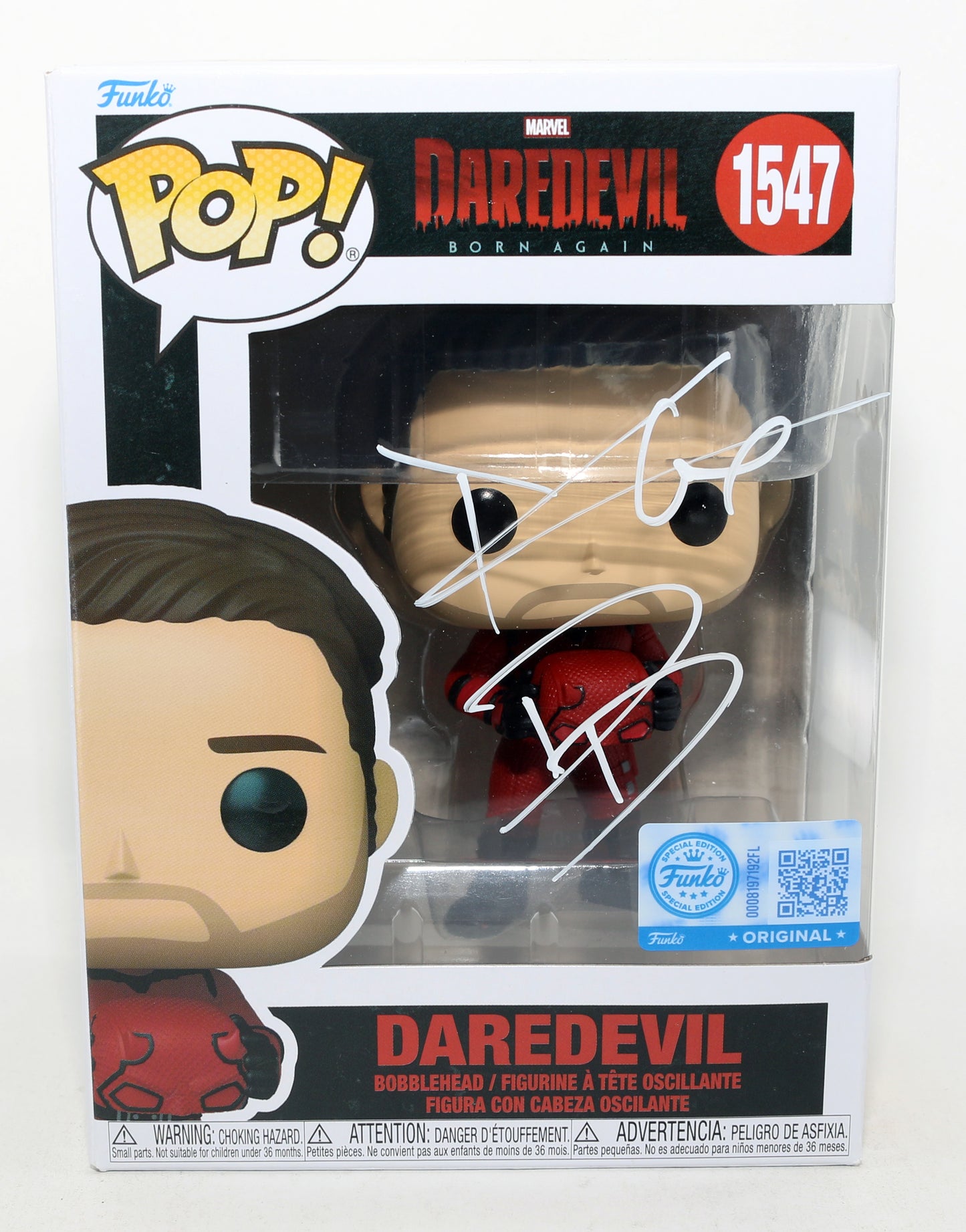 
                  
                    Charlie Cox as Daredevil in Daredevil: Born Again Special Edition Signed Funko POP! #1547 with Character Name & Quote
                  
                