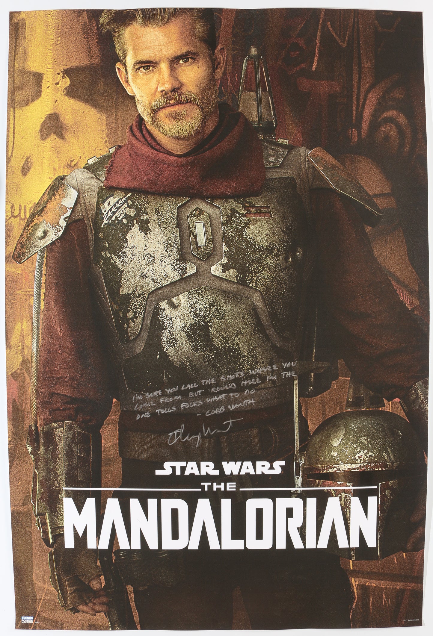 
                  
                    Timothy Olyphant as Cobb Vanth in Star Wars: The Mandalorian Signed 22x34 Poster with Quote & Character Name
                  
                
