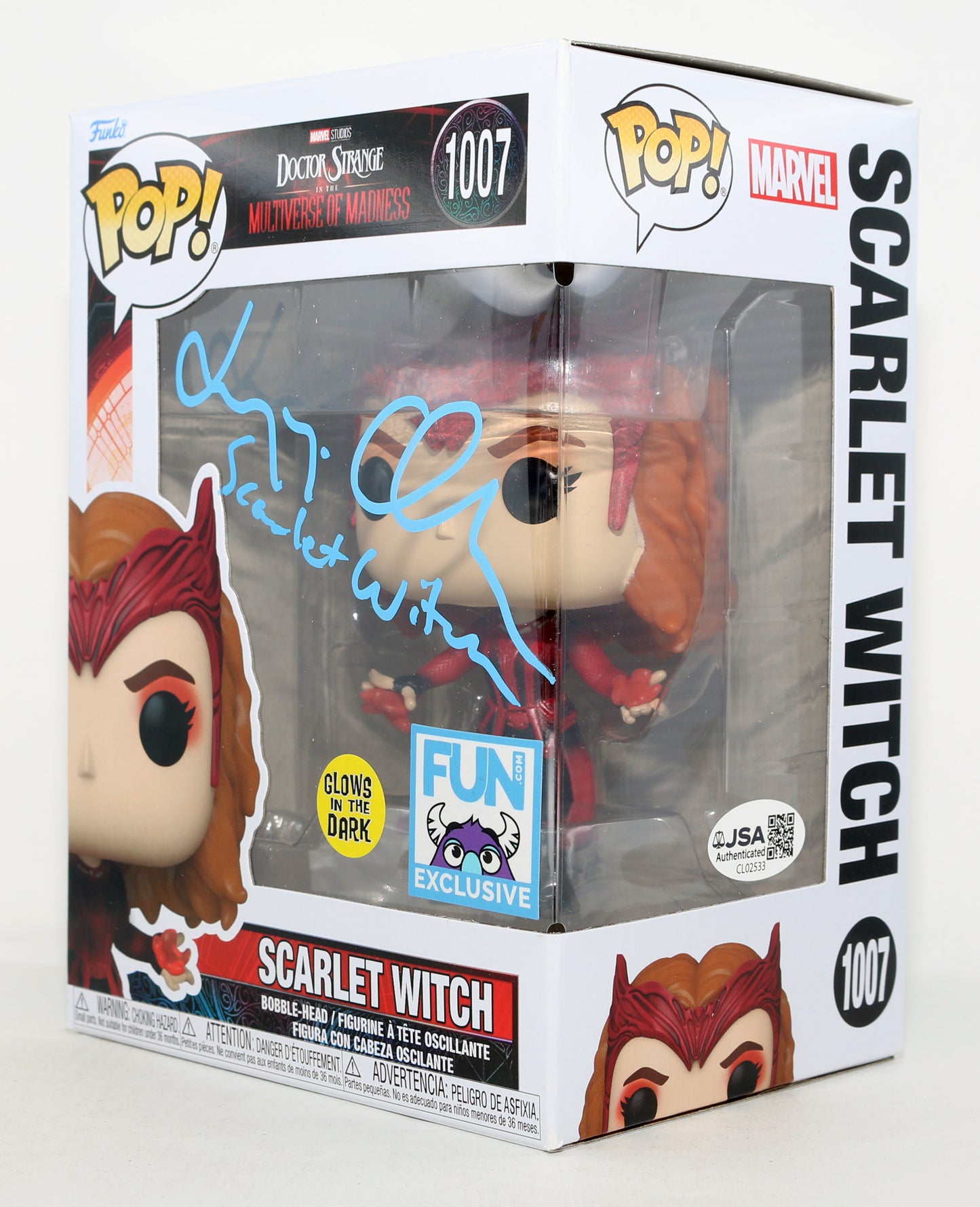 
                  
                    Elizabeth Olsen as Scarlet Witch in Doctor Strange in the Multiverse of Madness GITD FUN.com Exclusive (JSA) Signed Funko POP! #1007 with Character Name
                  
                