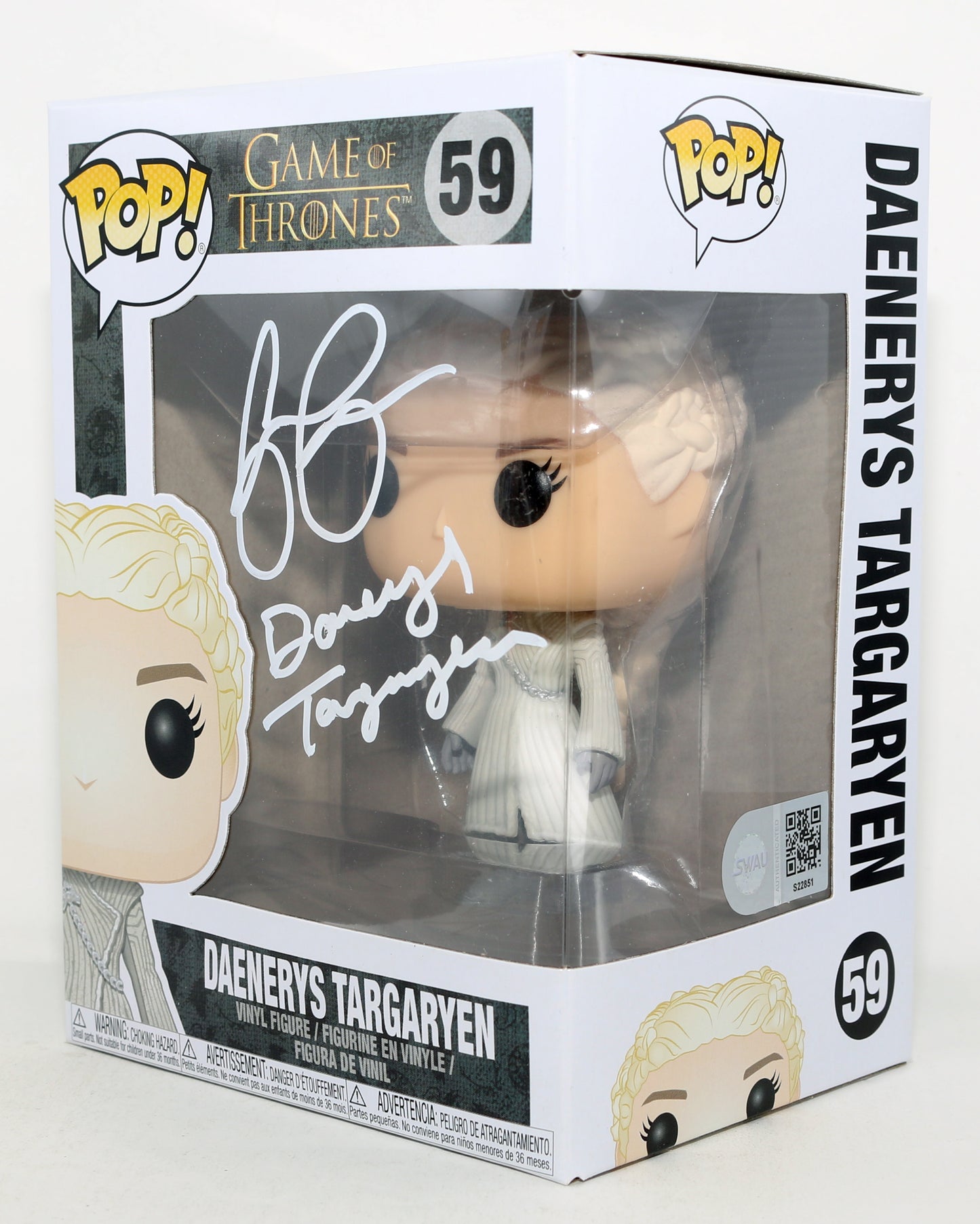 
                  
                    Emilia Clarke as Daenerys Targaryen in Game of Thrones (SWAU) Signed Funko POP! #59 with Character Name
                  
                
