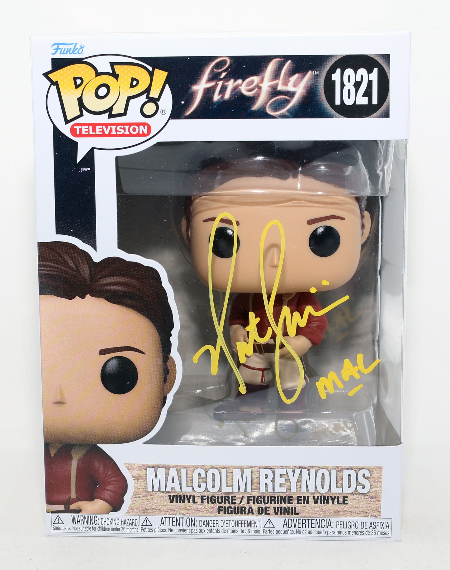 
                  
                    Nathan Fillion as Malcolm Reynolds in Firefly (JSA Witnessed) Signed Funko POP! #1821 with Character Name
                  
                
