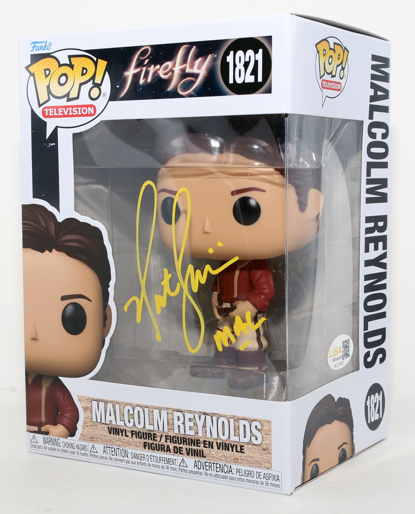 
                  
                    Nathan Fillion as Malcolm Reynolds in Firefly (JSA Witnessed) Signed Funko POP! #1821 with Character Name
                  
                