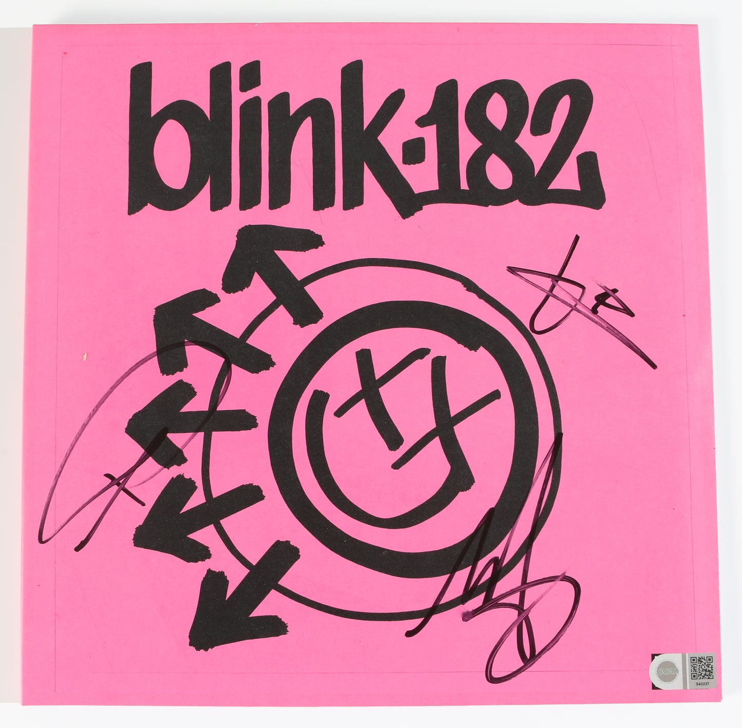 
                  
                    Blink-182 One More Time... 12" Vinyl LP Record Sleeve (SWAU) Band Signed by Mark Hoppus, Tom DeLonge, & Travis Barker
                  
                
