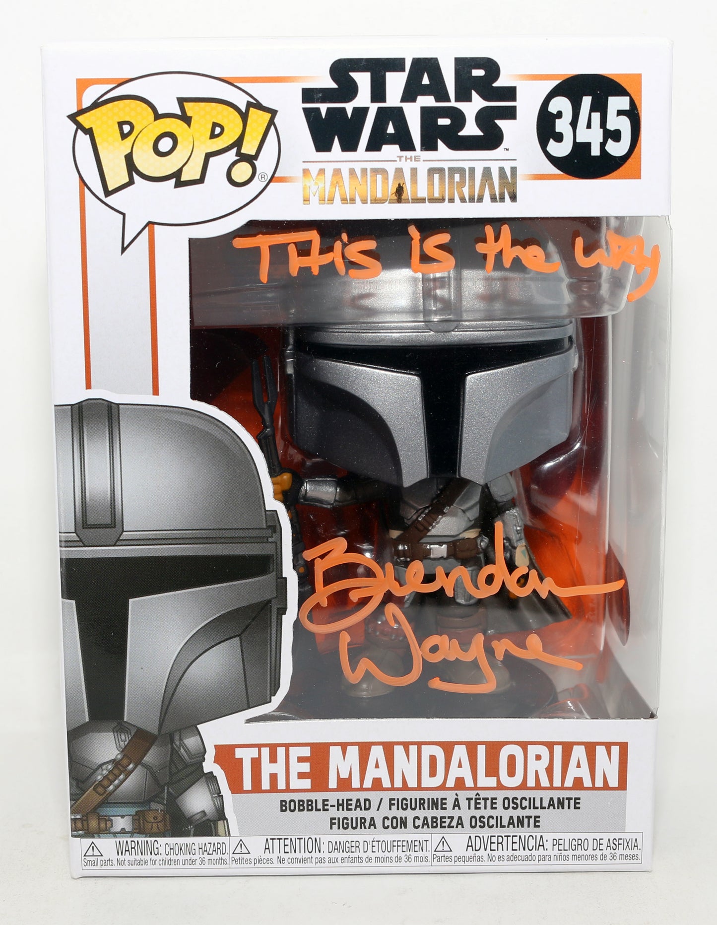 
                  
                    Brendan Wayne as The Mandalorian in Star Wars: The Mandalorian (SWAU) Signed Funko POP! #345 with Quote
                  
                