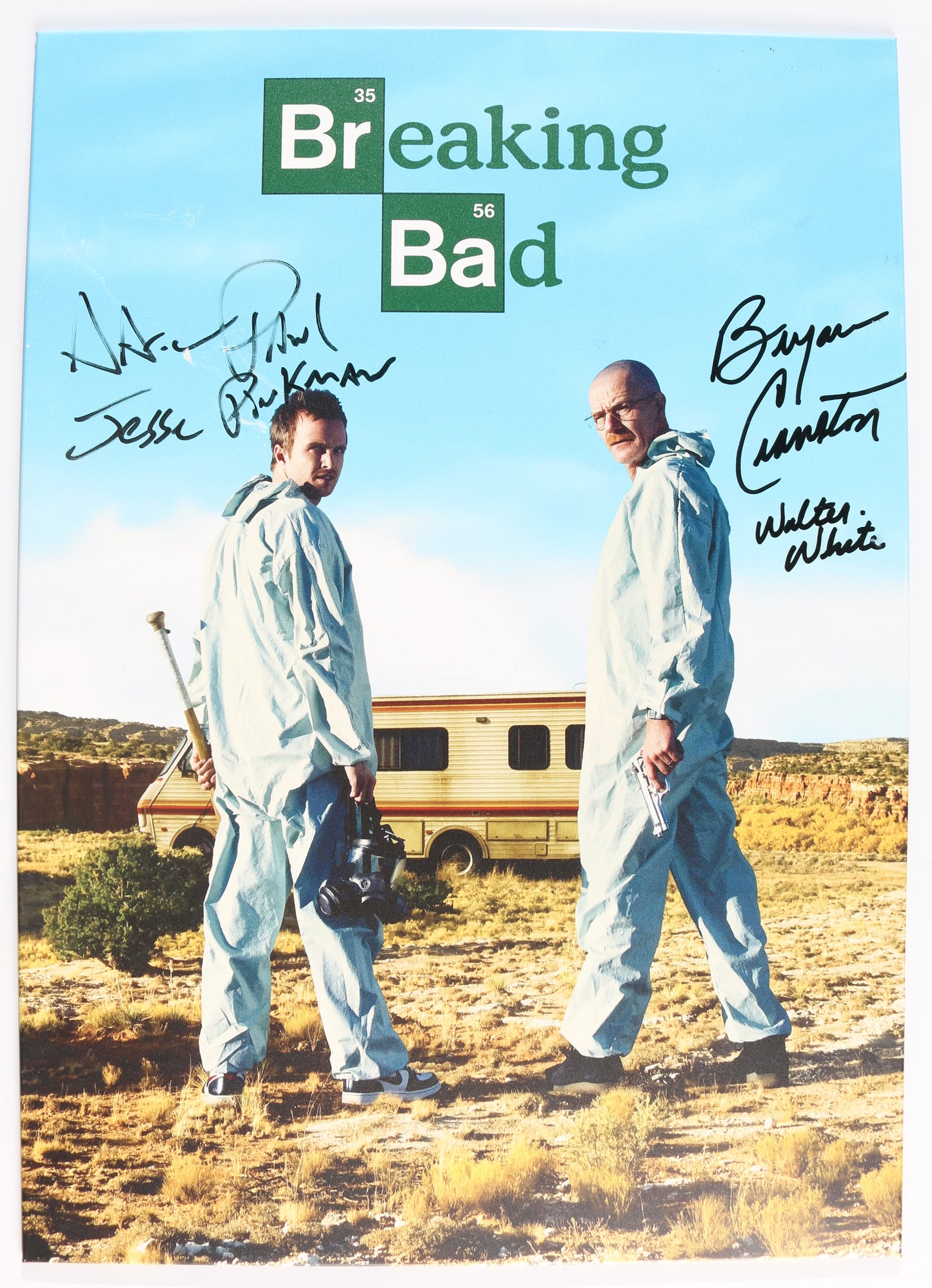 
                  
                    Bryan Cranston as Walter White & Aaron Paul as Jesse Pinkman in Breaking Bad (SWAU) Signed 12.5x18 Metal Displate Mini Poster with Character Names
                  
                