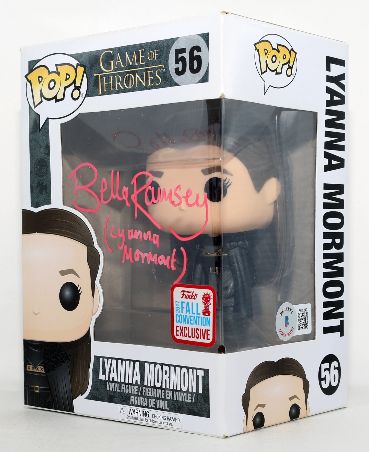 
                  
                    Bella Ramsey as Lyanna Mormont in Game of Thrones 2017 Fall Convention Exclusive (Beckett) Signed Funko POP! #56 with Character Name
                  
                