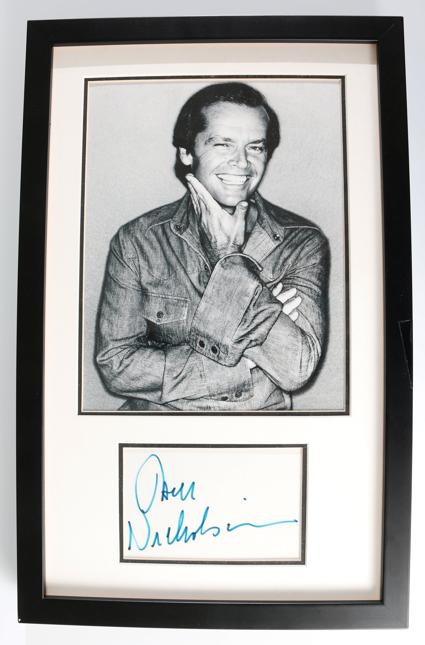 
                  
                    Jack Nicholson from The Shining, Batman, Easy Rider, Chinatown, A Few Good Men, & Terms of Endearment Framed Signed 5x3 Index Card
                  
                
