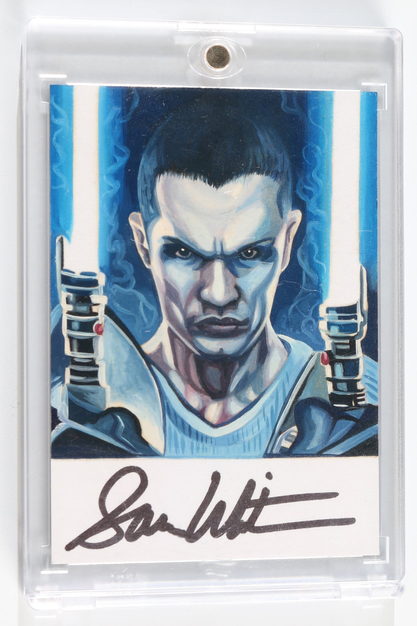 
                  
                    Sam Witwer as Starkiller in Star Wars: The Force Unleashed (JSA) Encapsulated Signed Trading Card Original Art by Jay Manchand
                  
                
