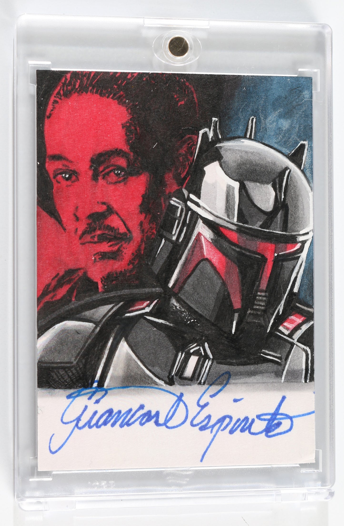 
                  
                    Giancarlo Esposito as Moff Gideon in Star Wars: The Mandalorian (JSA) Encapsulated Signed Trading Card Original Art by Gerry Garcia, Jr.
                  
                