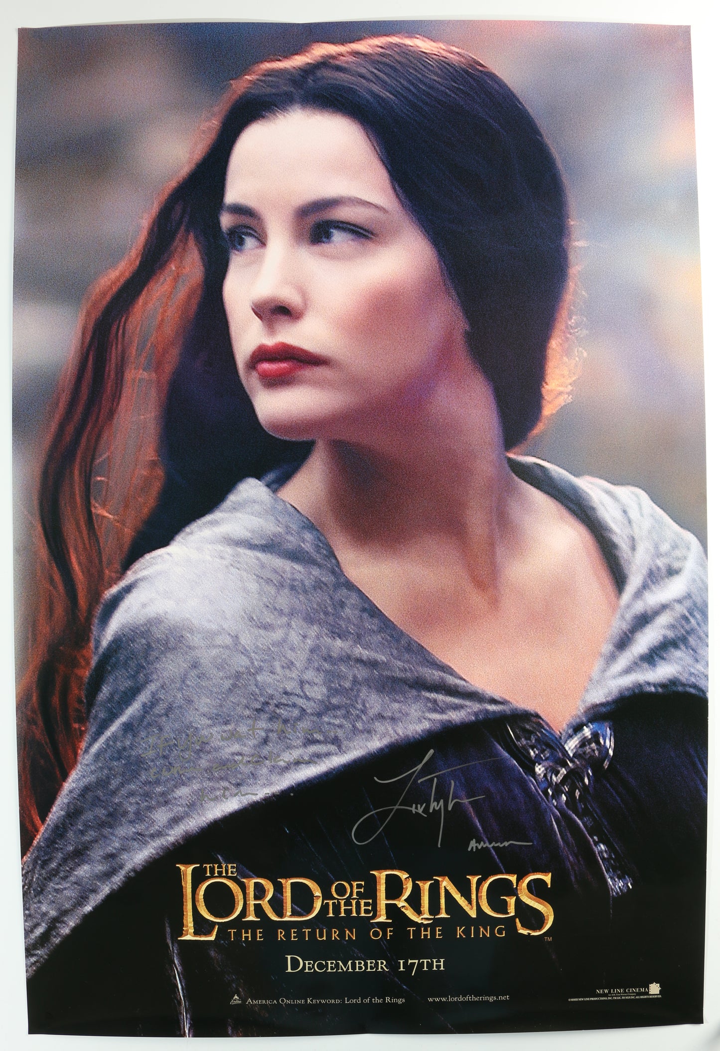 
                  
                    Liv Tyler as Arwen in The Lord of the Rings: The Return of the King Signed 26.5x39.5 Poster with Character Name & Quote
                  
                