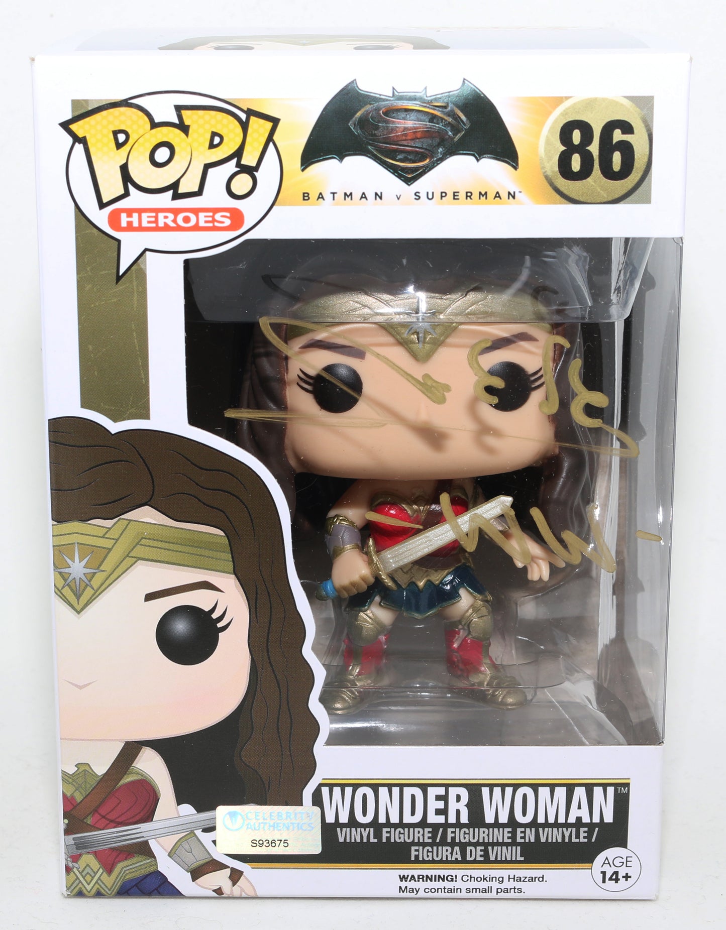 
                  
                    Gal Gadot as Wonder Woman in Batman v Superman Signed Funko POP! #86 with Character Name
                  
                