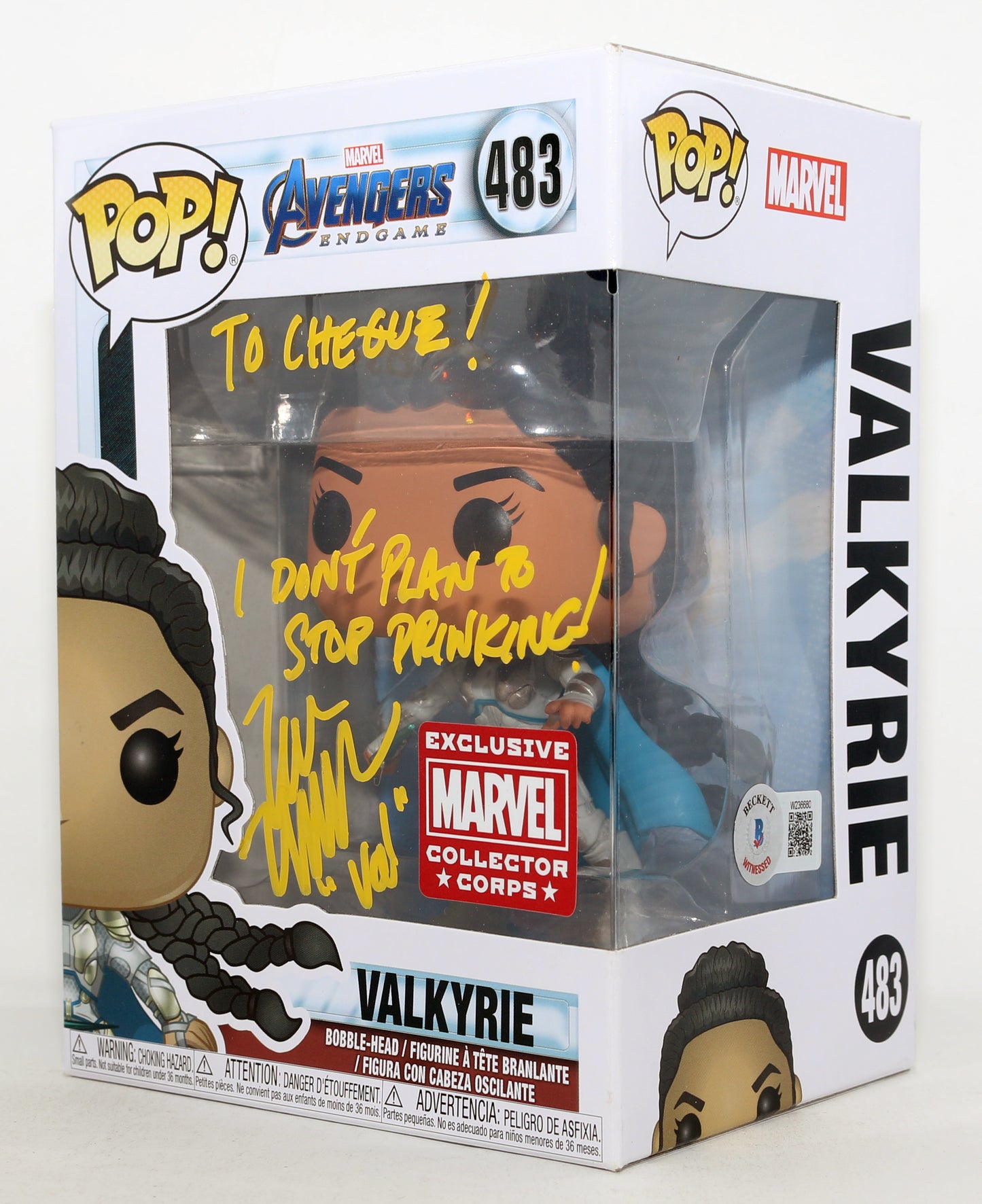 
                  
                    Tessa Thompson as Valkyrie in Avengers: Endgame Marvel CC Exclusive (Beckett Witnessed) Signed Funko POP! #483 with Character Name & Quote
                  
                
