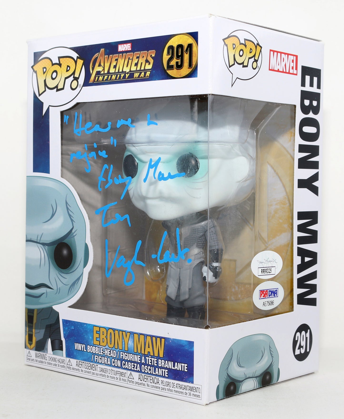 
                  
                    Tom Vaughan-Lawlor as Ebony Maw in Avengers: Infinity War (JSA / PSA) Signed Funko POP! #291 with Character Name & Quote
                  
                