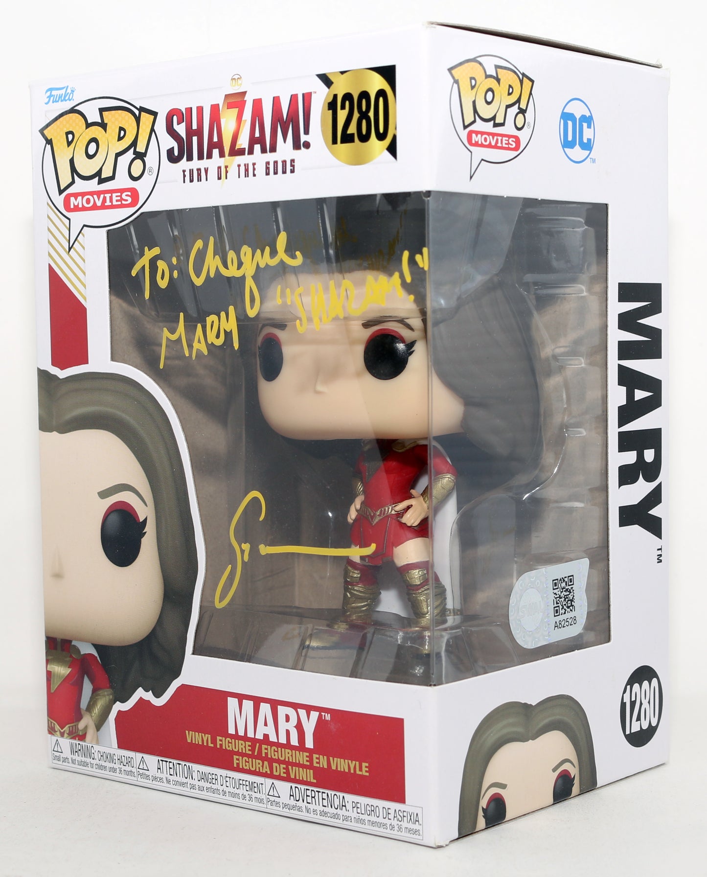 
                  
                    Grace Caroline Currey as Mary in Shazam! Fury of the Gods (SWAU) Signed Funko POP! #1280 with Character Name & Movie Title
                  
                