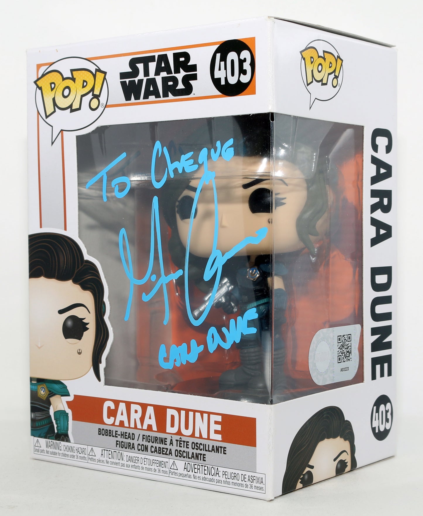 
                  
                    Gina Carano as Cara Dune in Star Wars: The Mandalorian (SWAU) Signed Funko POP! #403 with Character Name
                  
                