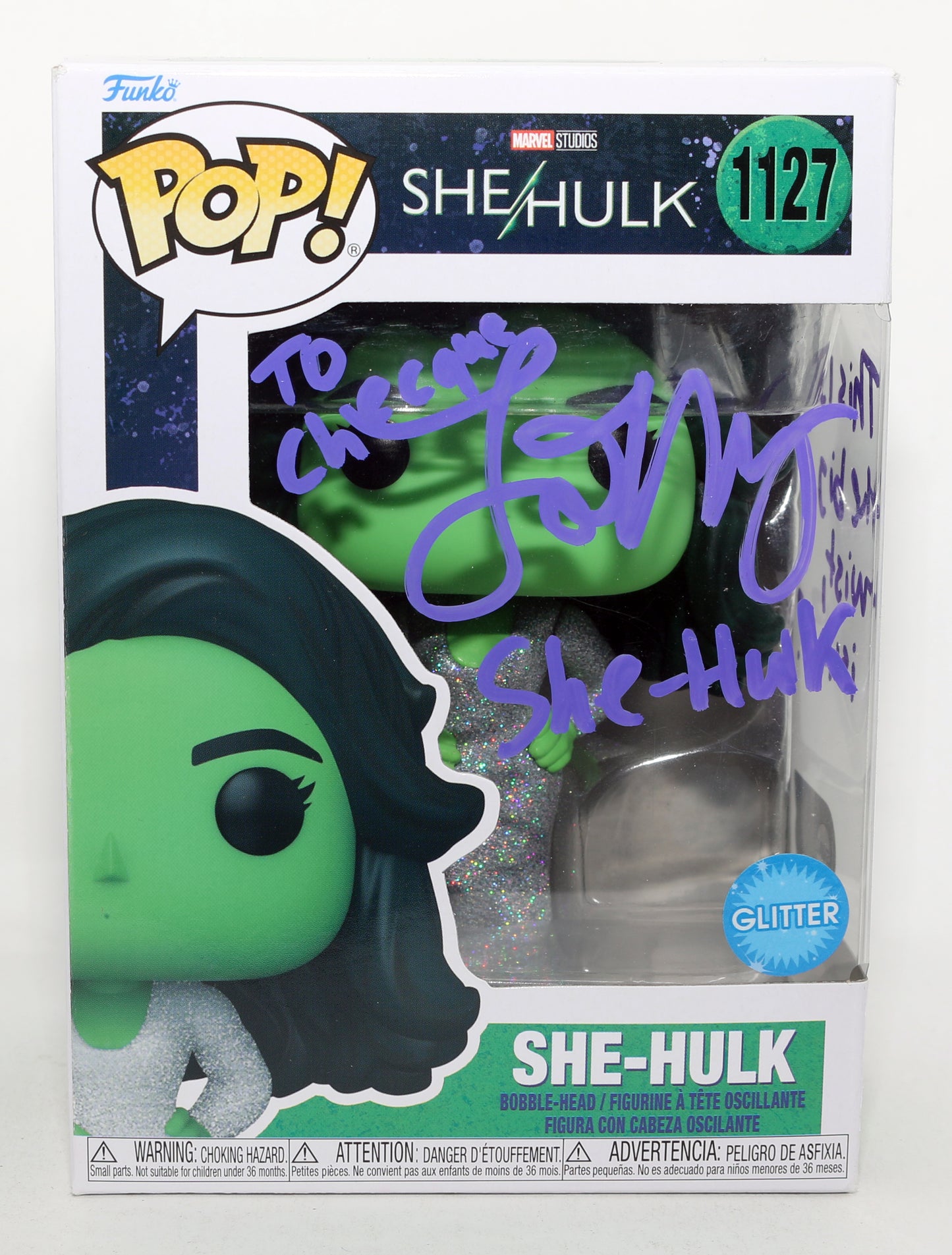 
                  
                    Tatiana Maslany as She-Hulk in She-Hulk Glitter (SWAU) Signed Funko POP! #1127 with Character Name & Quote
                  
                