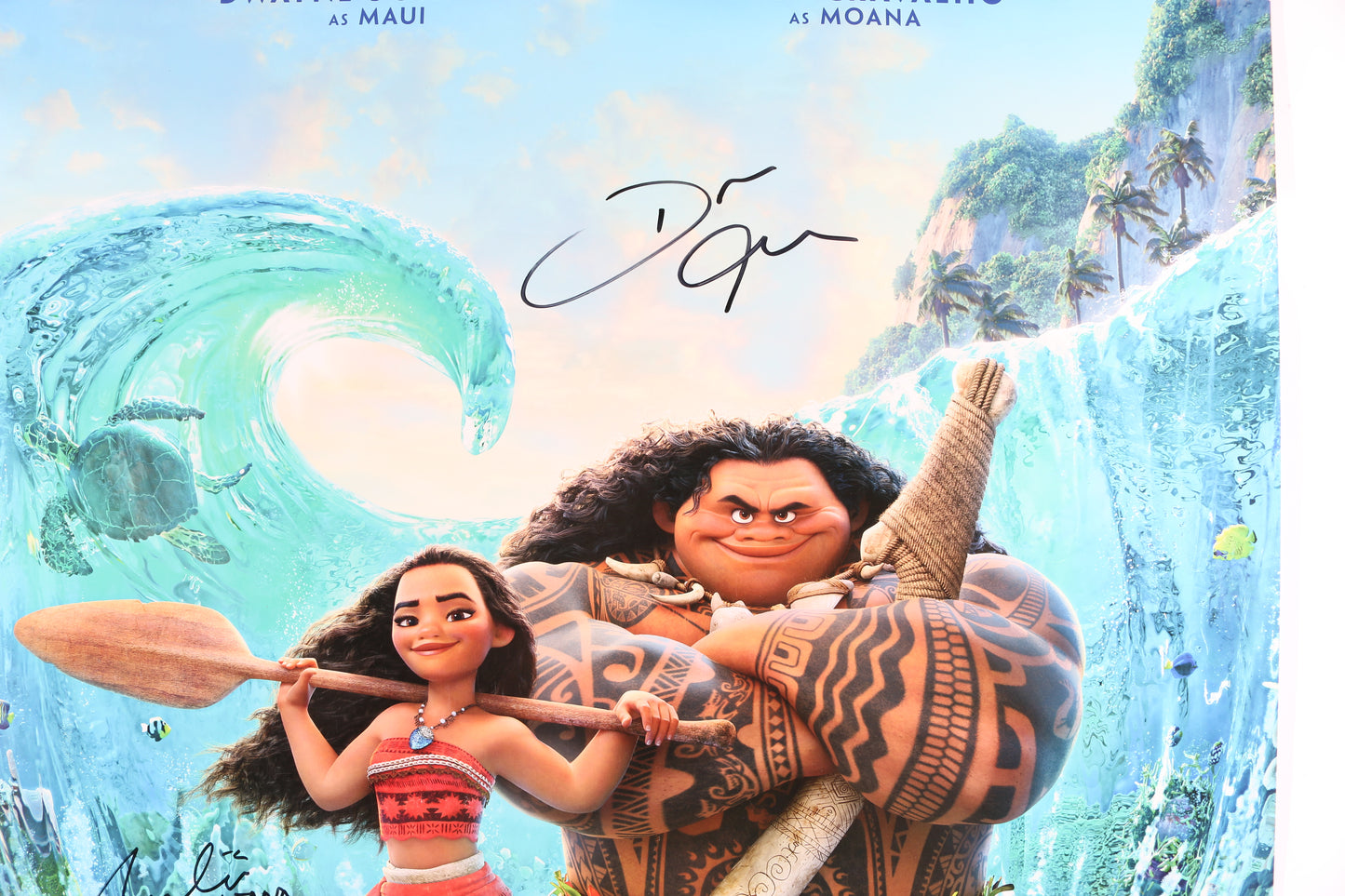 
                  
                    Moana 27x40 Poster (Beckett) Cast Signed by Dwayne "The Rock" Johnson & Auli'i Cravalho with Directors: Ron Clements & John Musker
                  
                