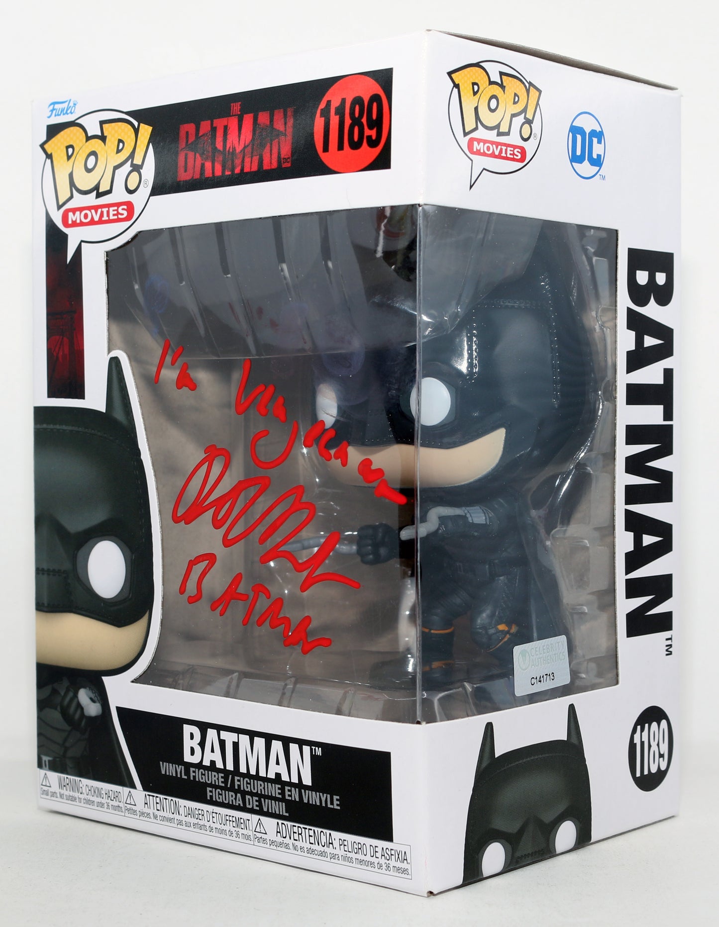 
                  
                    Robert Pattinson as Batman in The Batman (Celebrity Authentics) Signed Funko POP! #1189 with Character Name & Quote
                  
                
