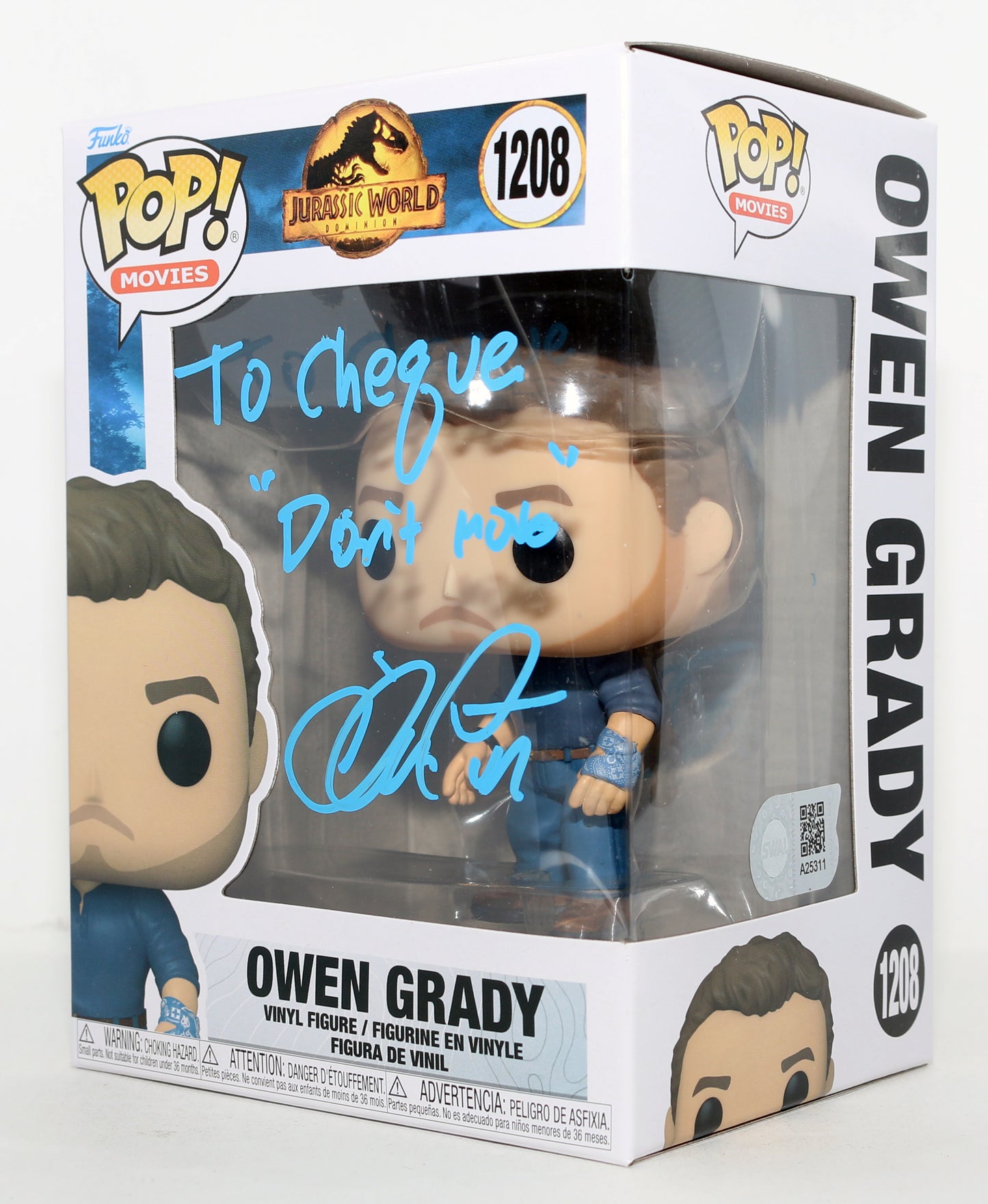 
                  
                    Chris Pratt as Owen Grady in Jurassic World Dominion (SWAU) Signed Funko POP! #1208 with Quote
                  
                
