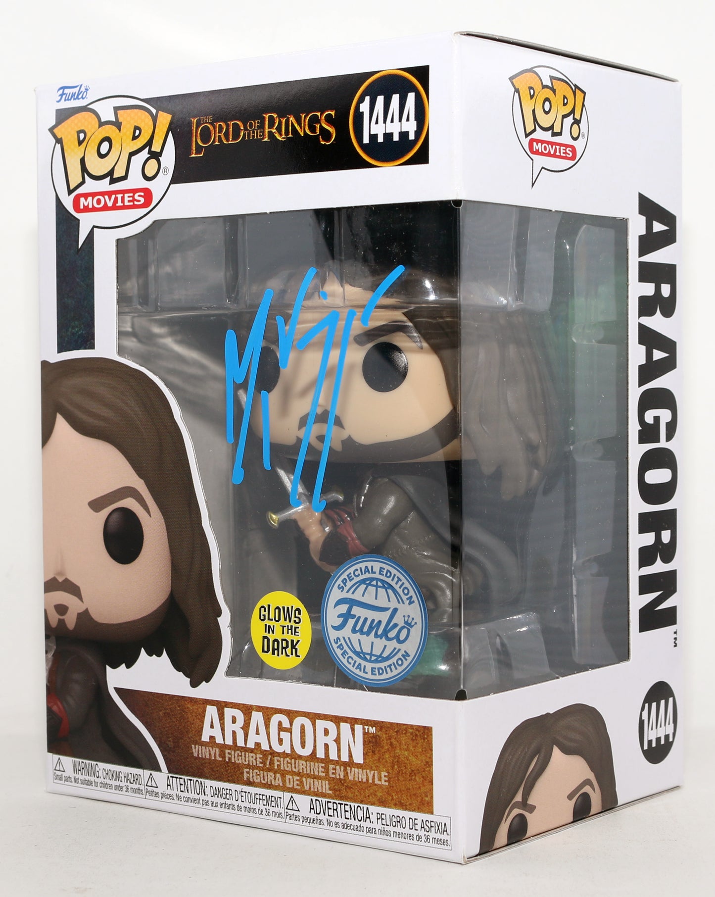 
                  
                    Viggo Mortensen as Aragorn in The Lord of the Rings GITD Special Edition Signed Funko POP! #1444
                  
                