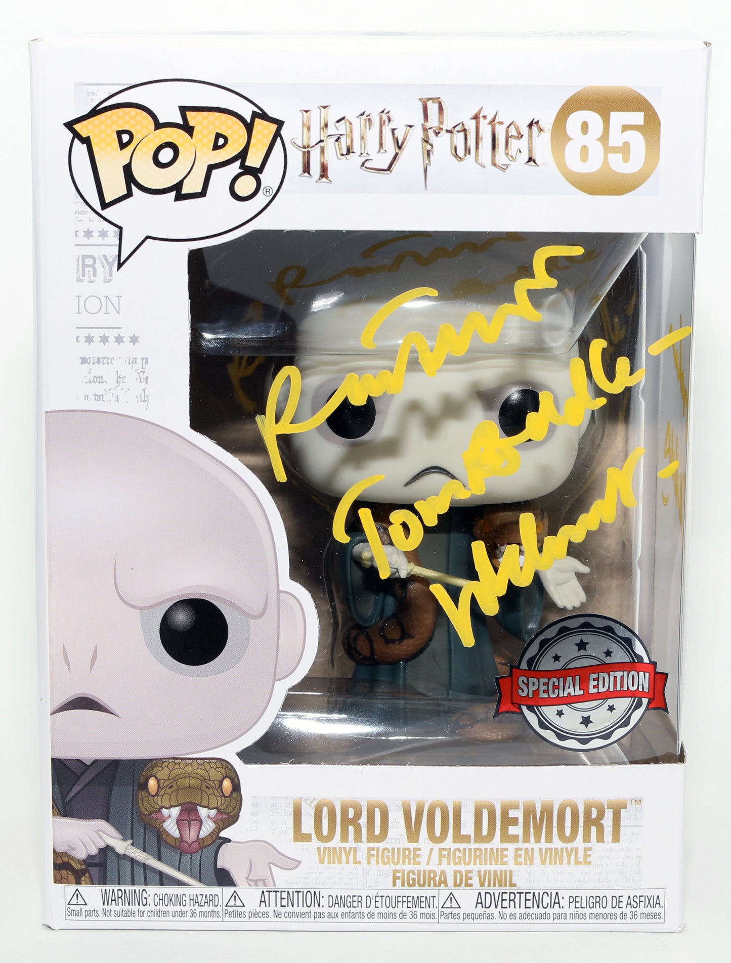 
                  
                    Ralph Fiennes as Lord Voldemort in Harry Potter Special Edition Signed Funko POP! #85 with Character Name & Quote
                  
                