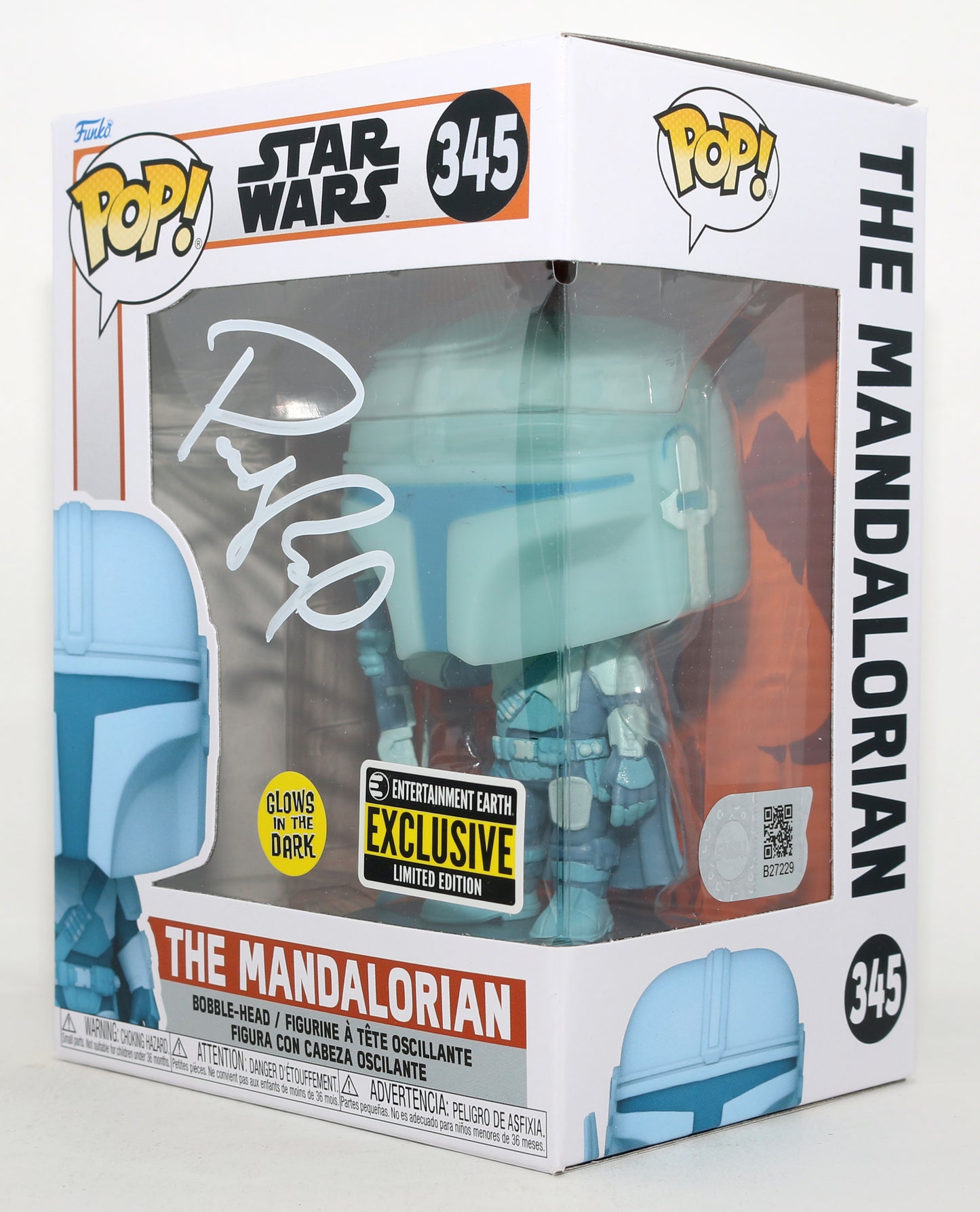 
                  
                    Pedro Pascal as The Mandalorian in Star Wars: The Mandalorian GITD Entertainment Earth Exclusive LE (SWAU) Signed Funko POP! #345
                  
                