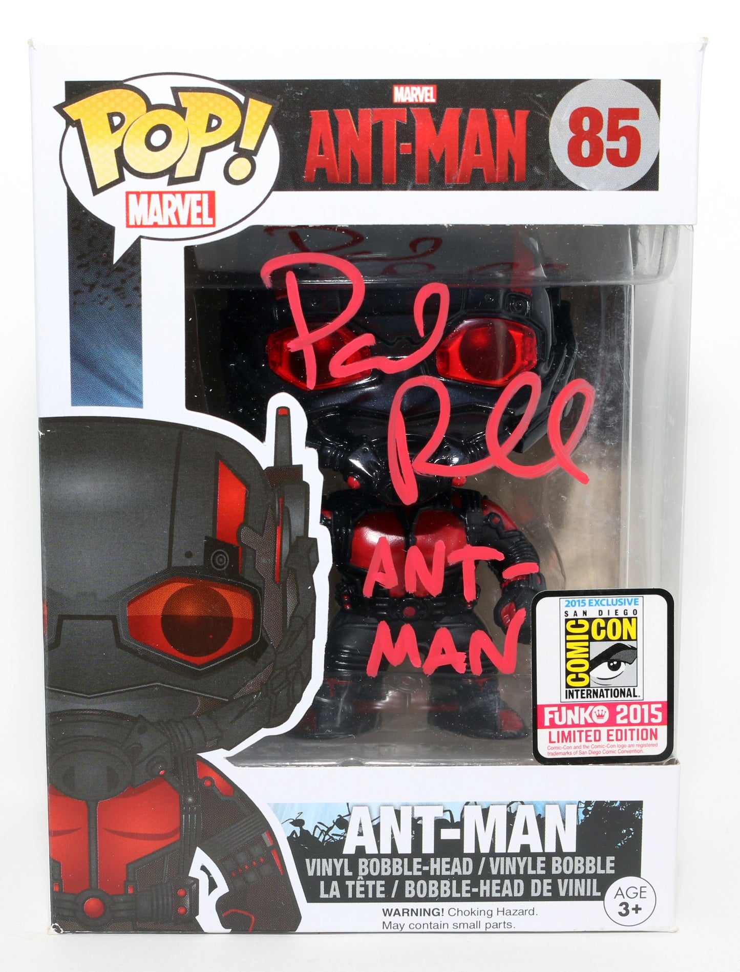 
                  
                    Paul Rudd as Scott Lang / Ant-Man in Ant-Man 2015 SDCC Exclusive (Beckett) Signed Funko POP! #85 with Character Name
                  
                