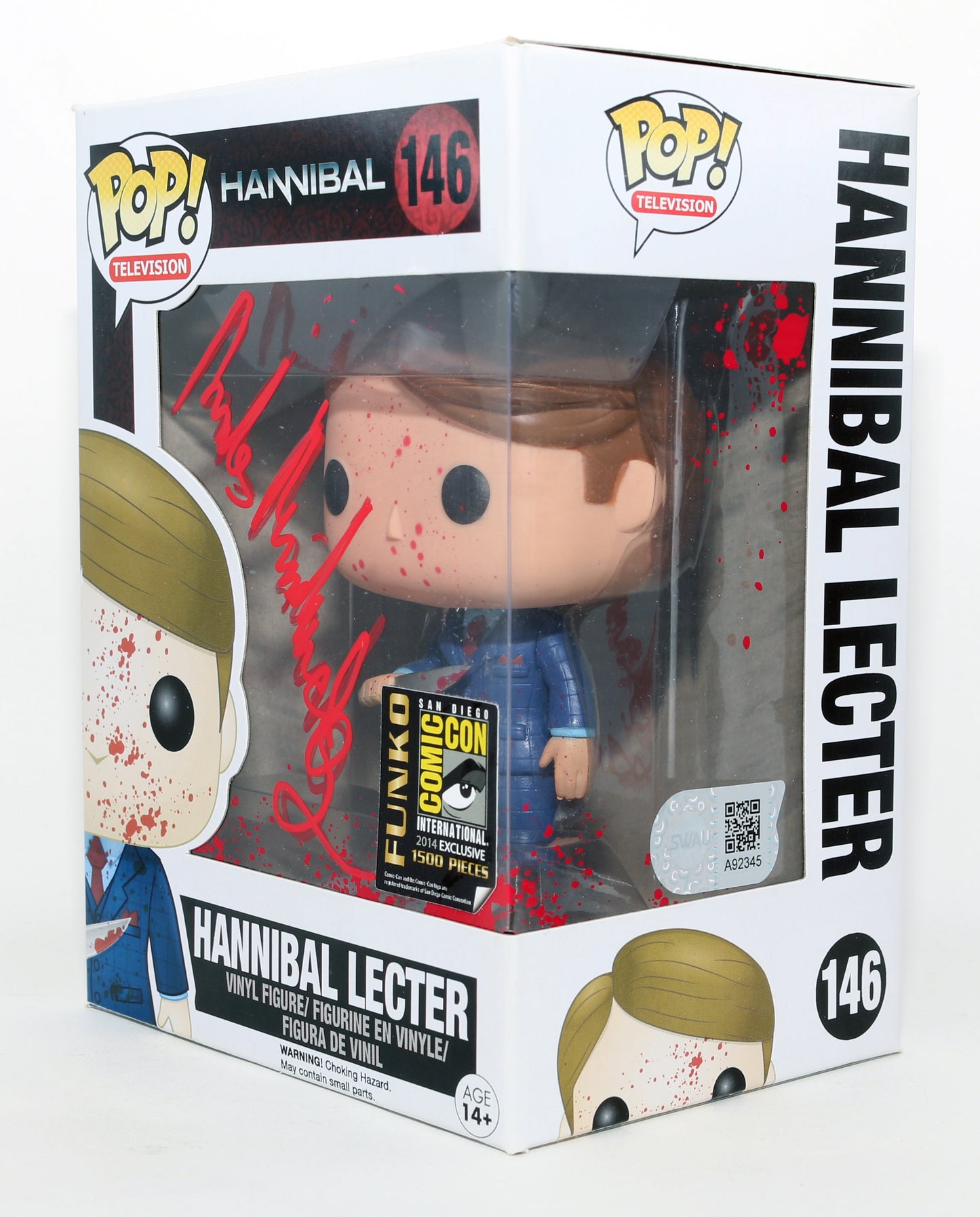 
                  
                    Mads Mikkelsen as Hannibal Lecter in Hannibal 2014 SDCC Exclusive Limited to 1500 Pieces (SWAU) Signed Funko POP! #146
                  
                
