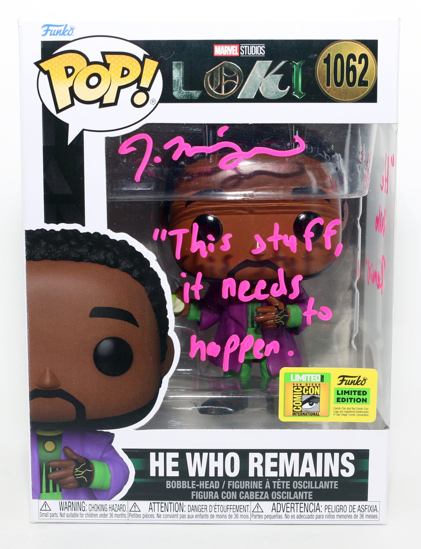 
                  
                    Jonathan Majors as He Who Remains in Loki 2022 SDCC Exclusive (JSA) Signed Funko POP! #1062 with Character Name & Quote
                  
                