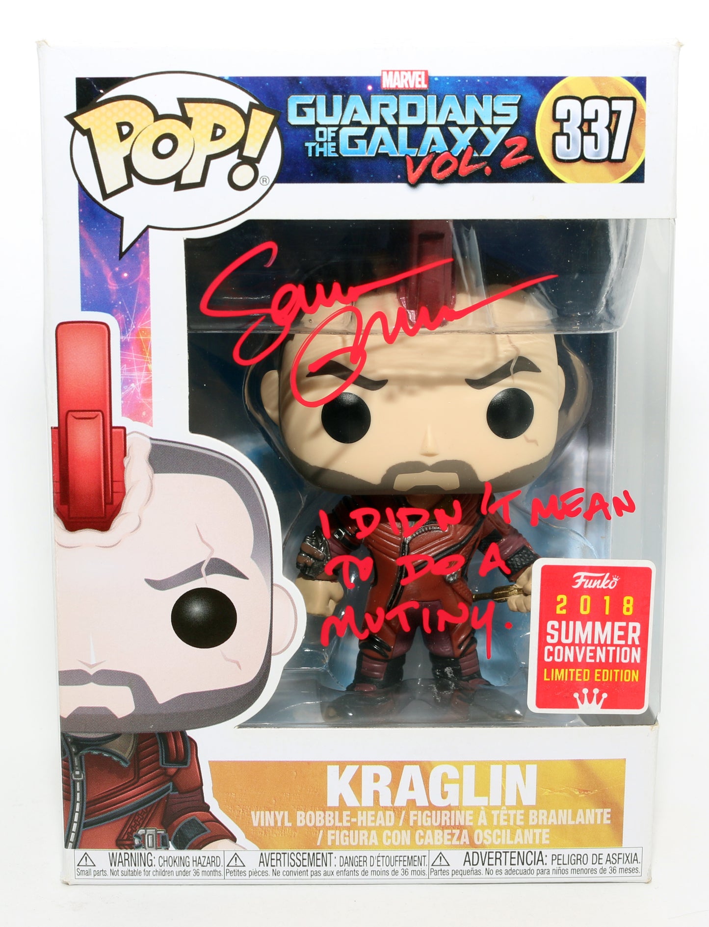 
                  
                    Sean Gunn as Kraglin in Guardians of the Galaxy Vol. 2 2018 Summer Convention Limited Edition Signed Funko POP! #337 with Quote
                  
                