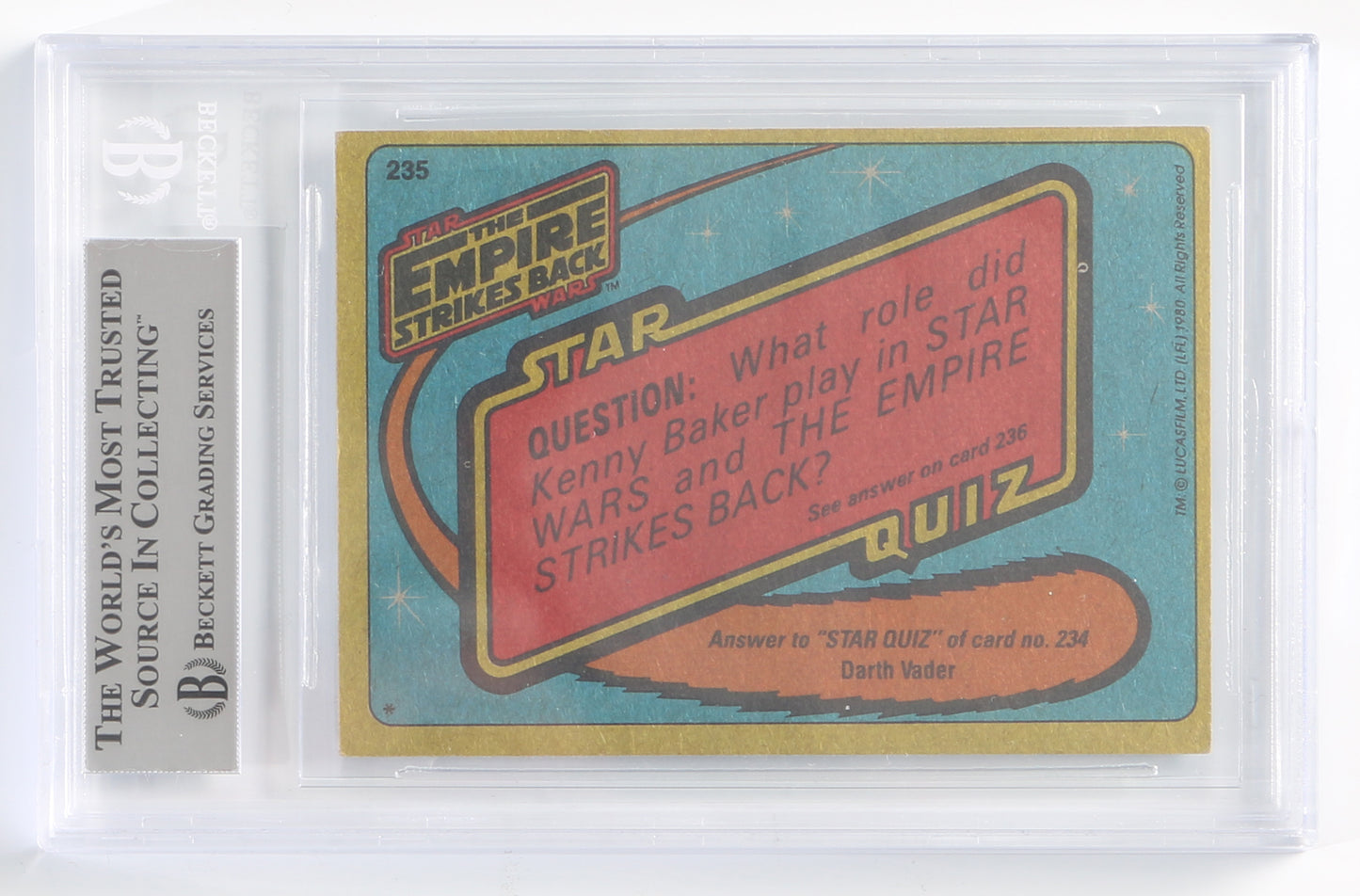 
                  
                    Frank Oz as Yoda in Star Wars: The Empire Strikes Back (Beckett Encapsulated) Signed 1980 Trading Card #235 with Character Name
                  
                