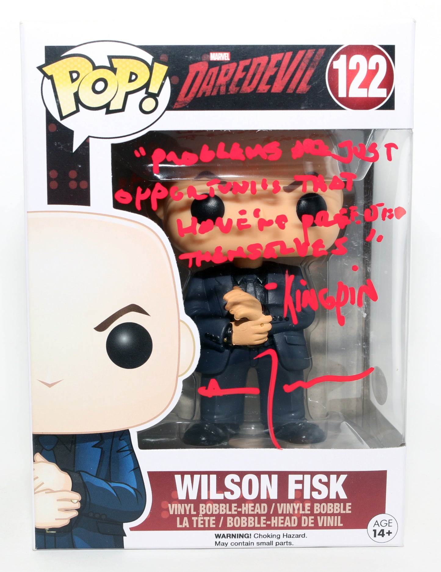 
                  
                    Vincent D'Onofrio as Wilson Fisk / Kingpin in Daredevil (JSA) Signed Funko POP! #122 with Character Name & Quote
                  
                