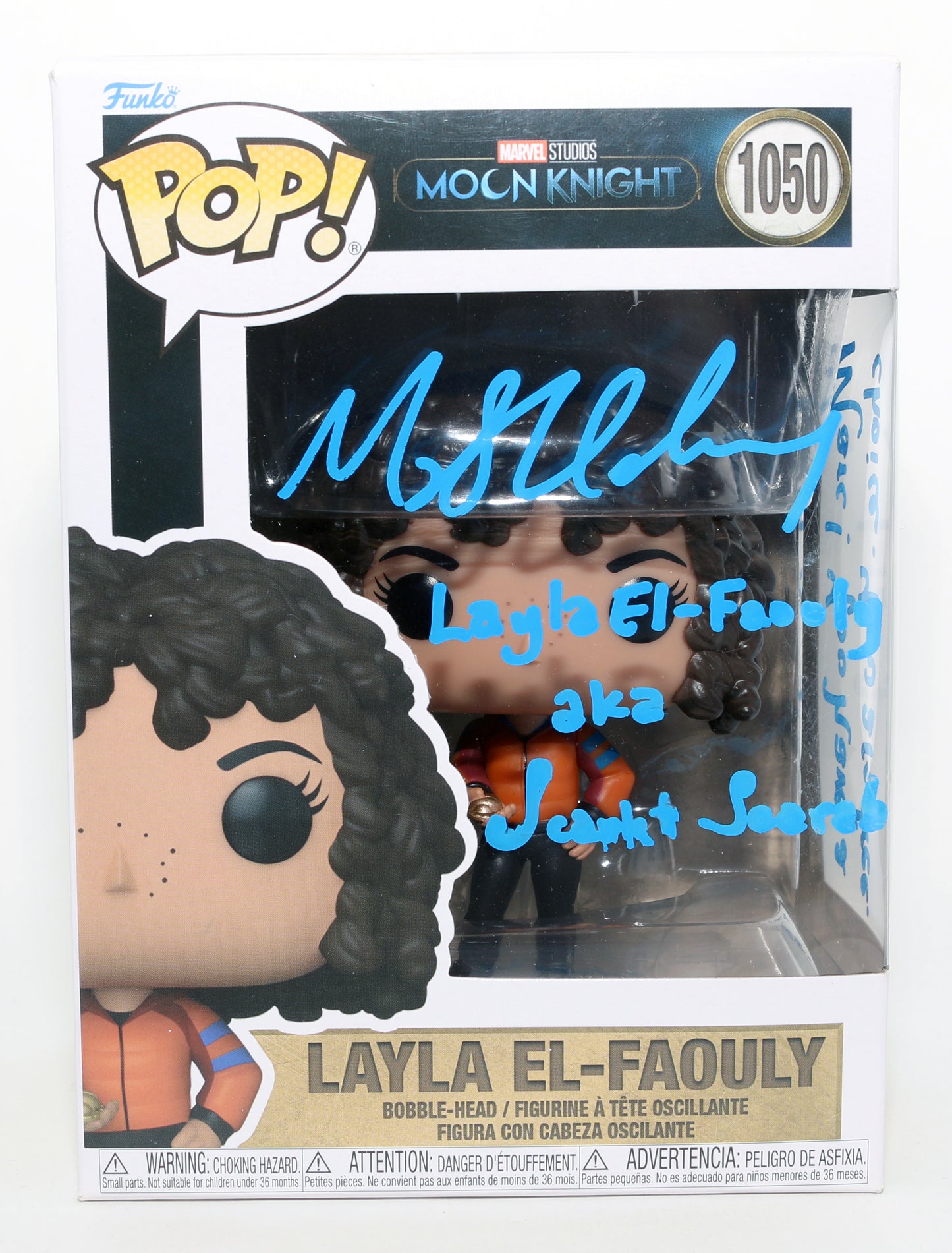 
                  
                    May Calamawy as  Layla El-Faouly / Scarlet Scarab in Moon Knight Signed Funko POP! #1050 with Character Name & Quote
                  
                