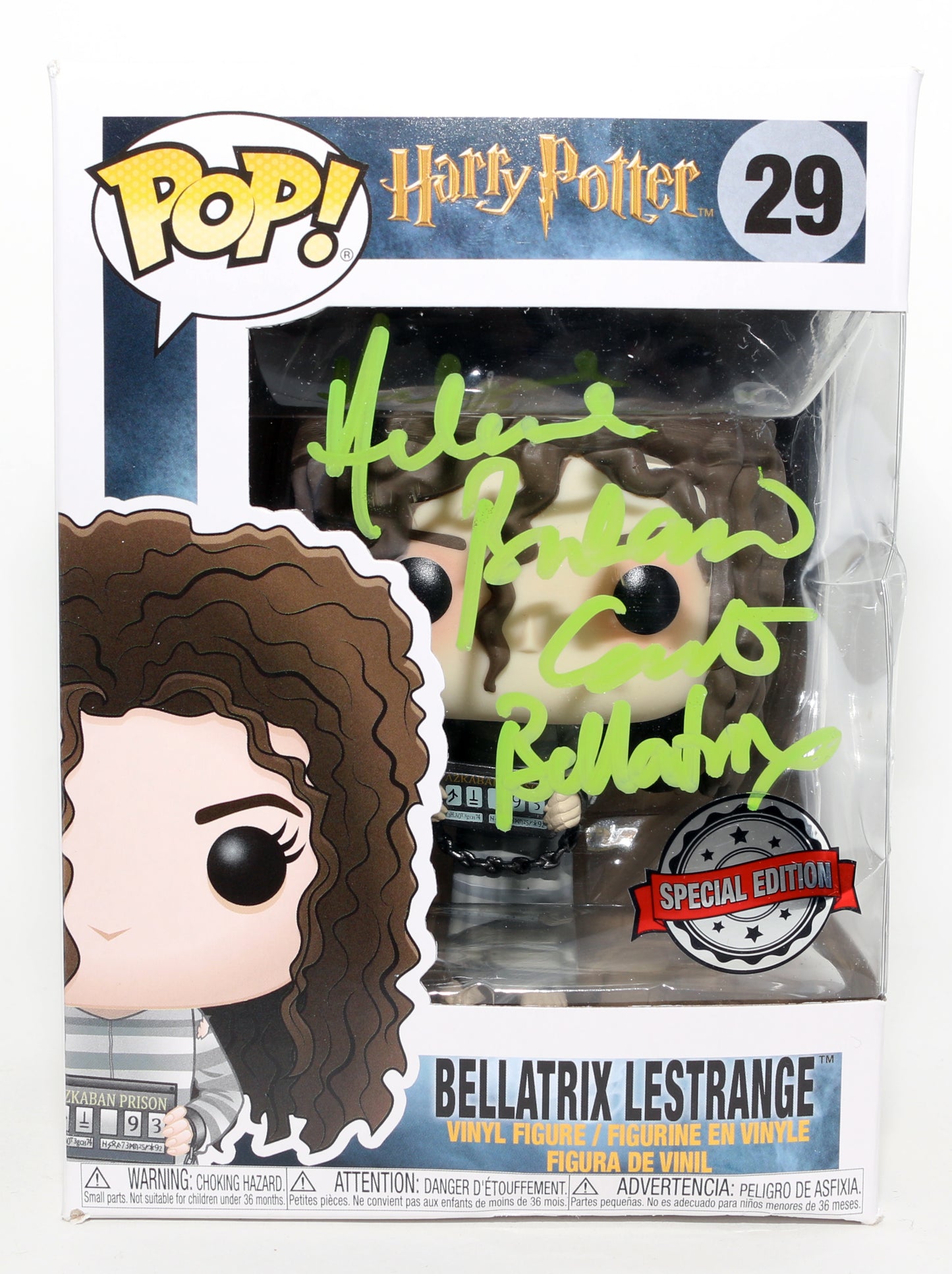 
                  
                    Helena Bonham Carter as Belatrix LeStrange [Prison Outfit] in Harry Potter & The Prisoner of Azkaban Special Edition Signed Funko POP! #29 with Character Name
                  
                