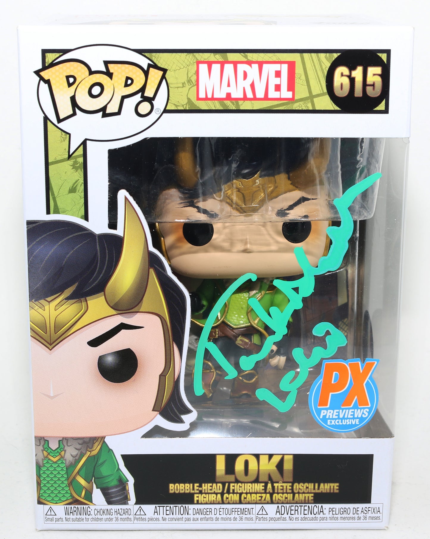 
                  
                    Tom Hiddleston as Loki in Marvel Comics Previews Exclusive (SWAU) Signed Funko POP! #615 with Character Name
                  
                