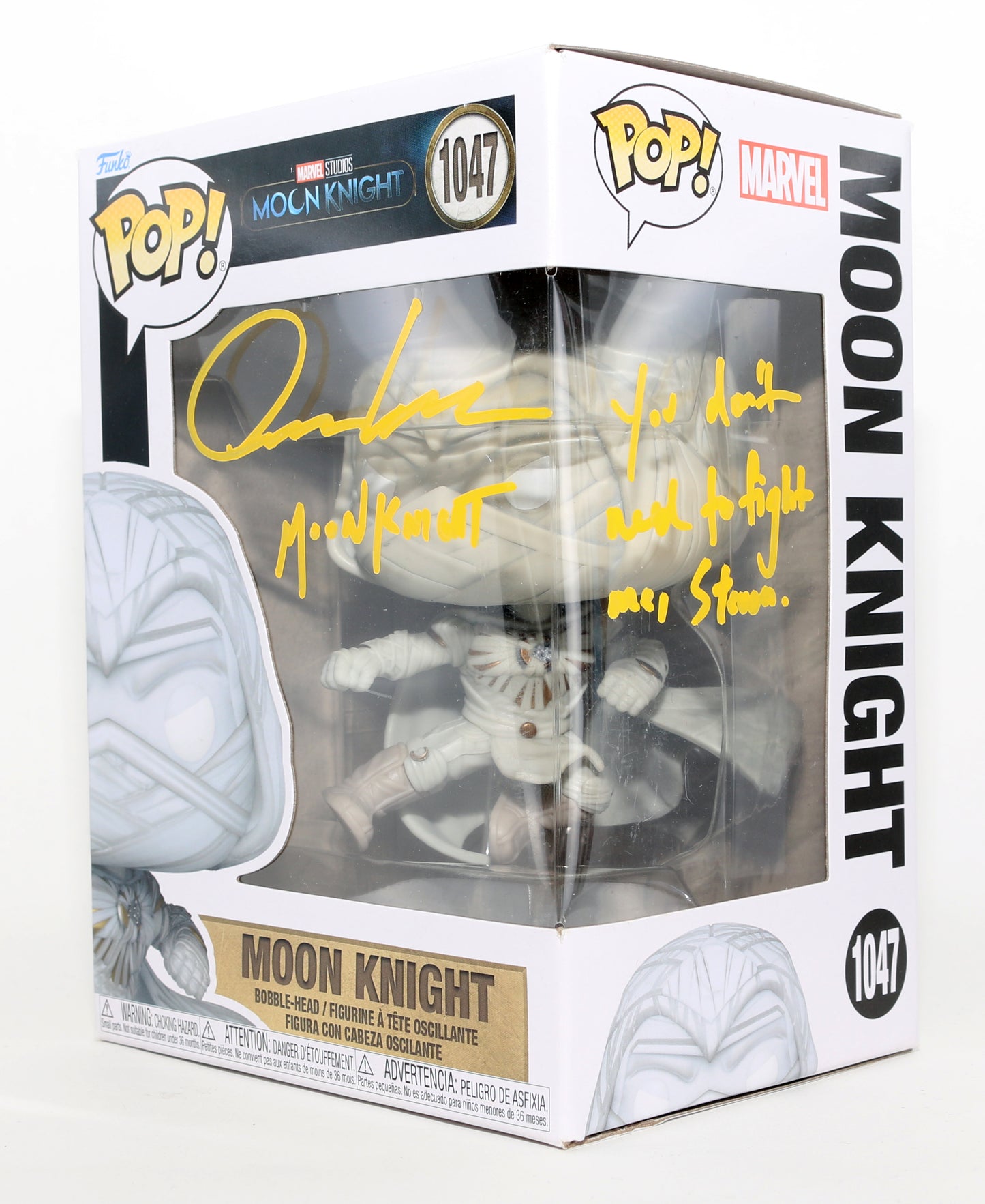 
                  
                    Oscar Isaac as Moon Knight in Moon Knight Signed Funko POP! #1047 with Character Name & Quote
                  
                