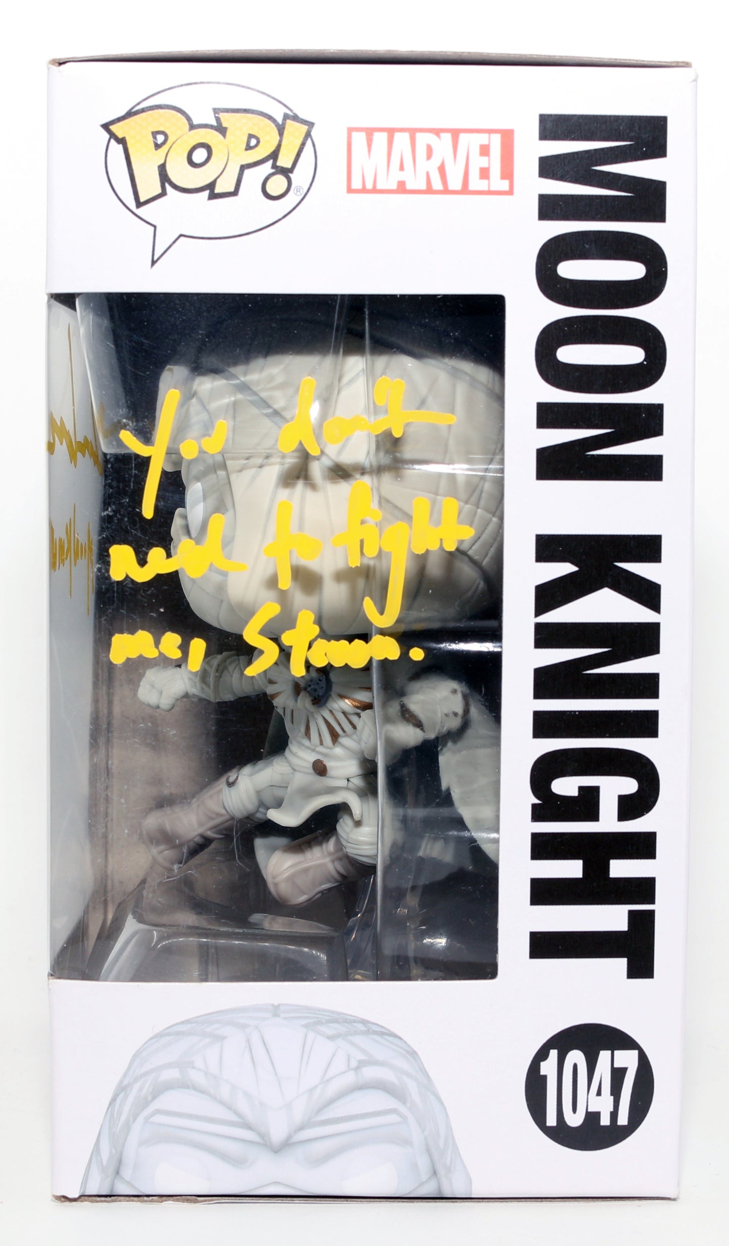 
                  
                    Oscar Isaac as Moon Knight in Moon Knight Signed Funko POP! #1047 with Character Name & Quote
                  
                