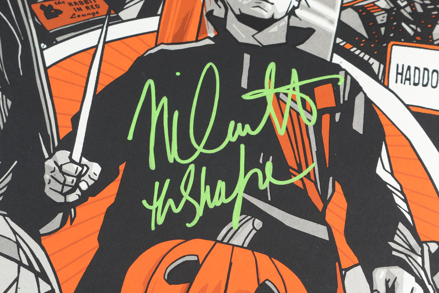 
                  
                    Halloween (JSA) Tyler Stout Limited Edition 24x36 Screen Print Poster Cast Signed by John Carpenter, Nancy Loomis, P.J. Soles, Nick Castle, Tommy Lee Wallace, Charles Cyphers, Sandy Johnson, & Will Sandin with Character Names & Quotes
                  
                