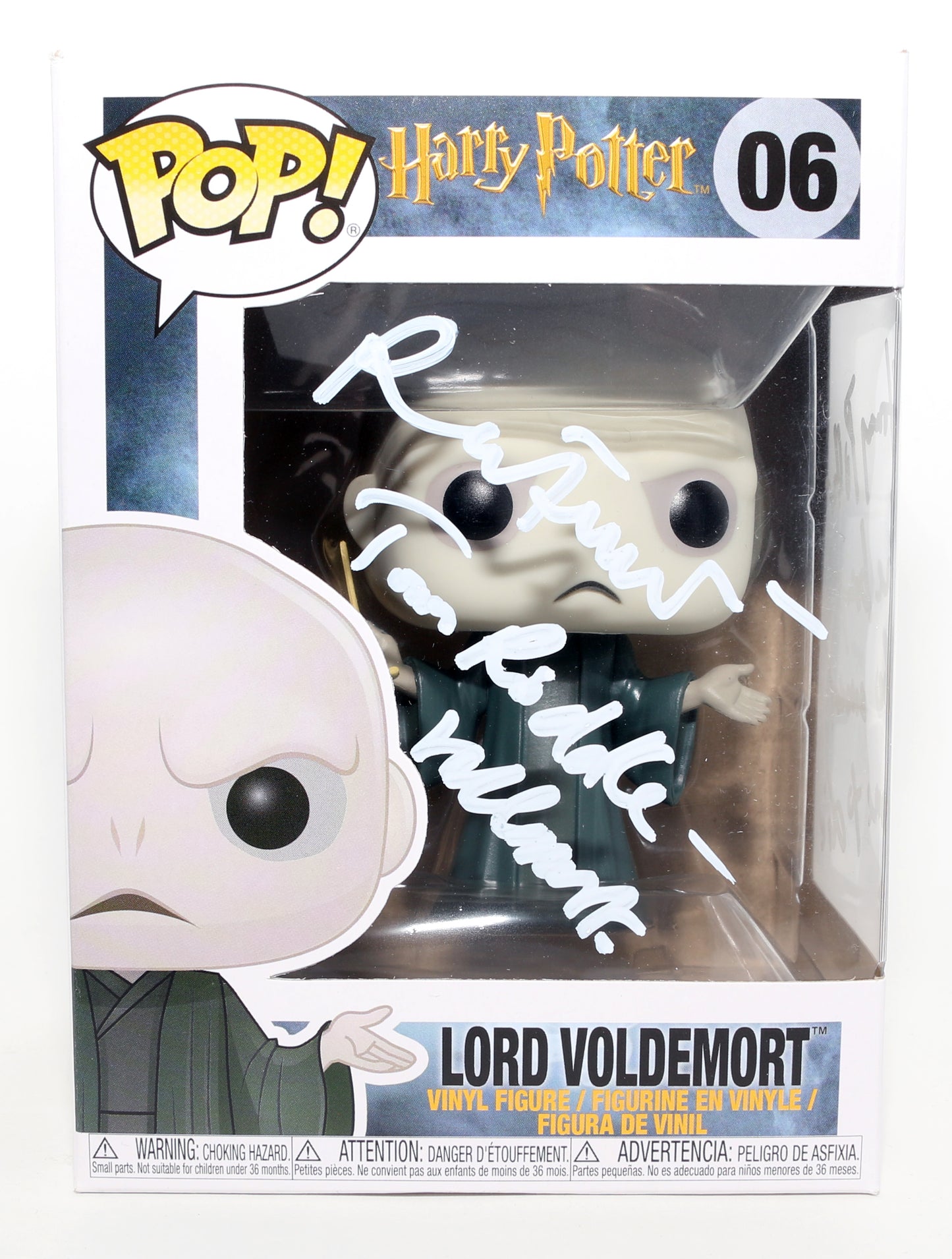 
                  
                    Ralph Fiennes as Lord Voldemort in Harry Potter Signed Funko POP! #06 with Character Name & Quote
                  
                
